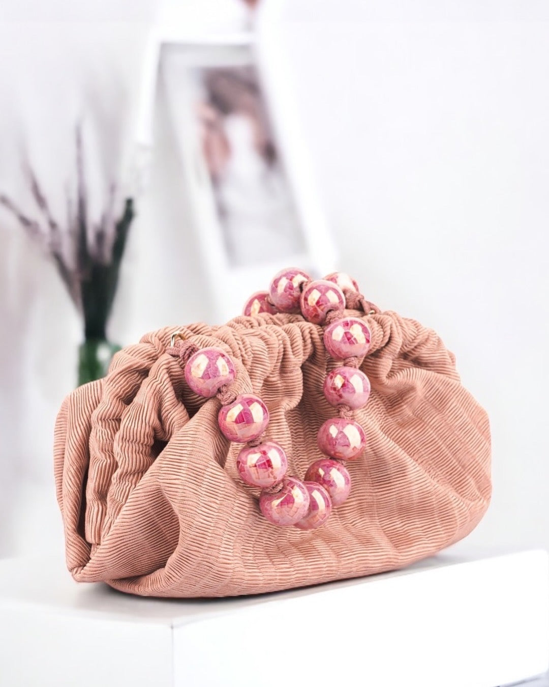 Natalia - Raso Plisse Mini Clutch Bag - Nude
