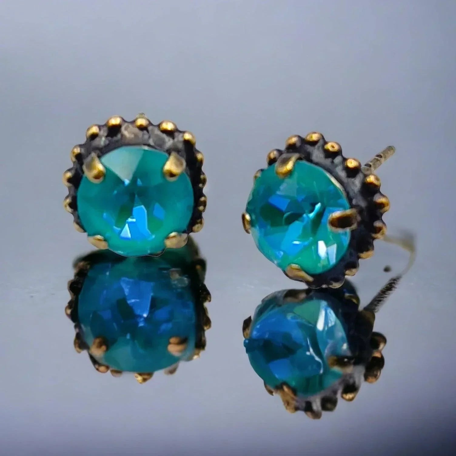 Aqua Glass Stone Earrings