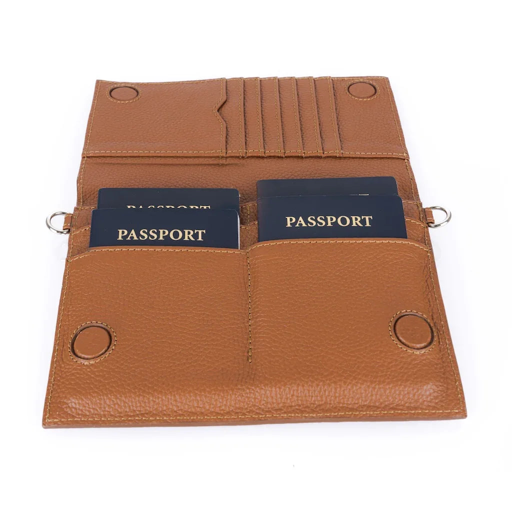 TriVersa Luxe - Passport Leather Trio: Passport Holder, Wallet, & Crossbody Clutch - Brown