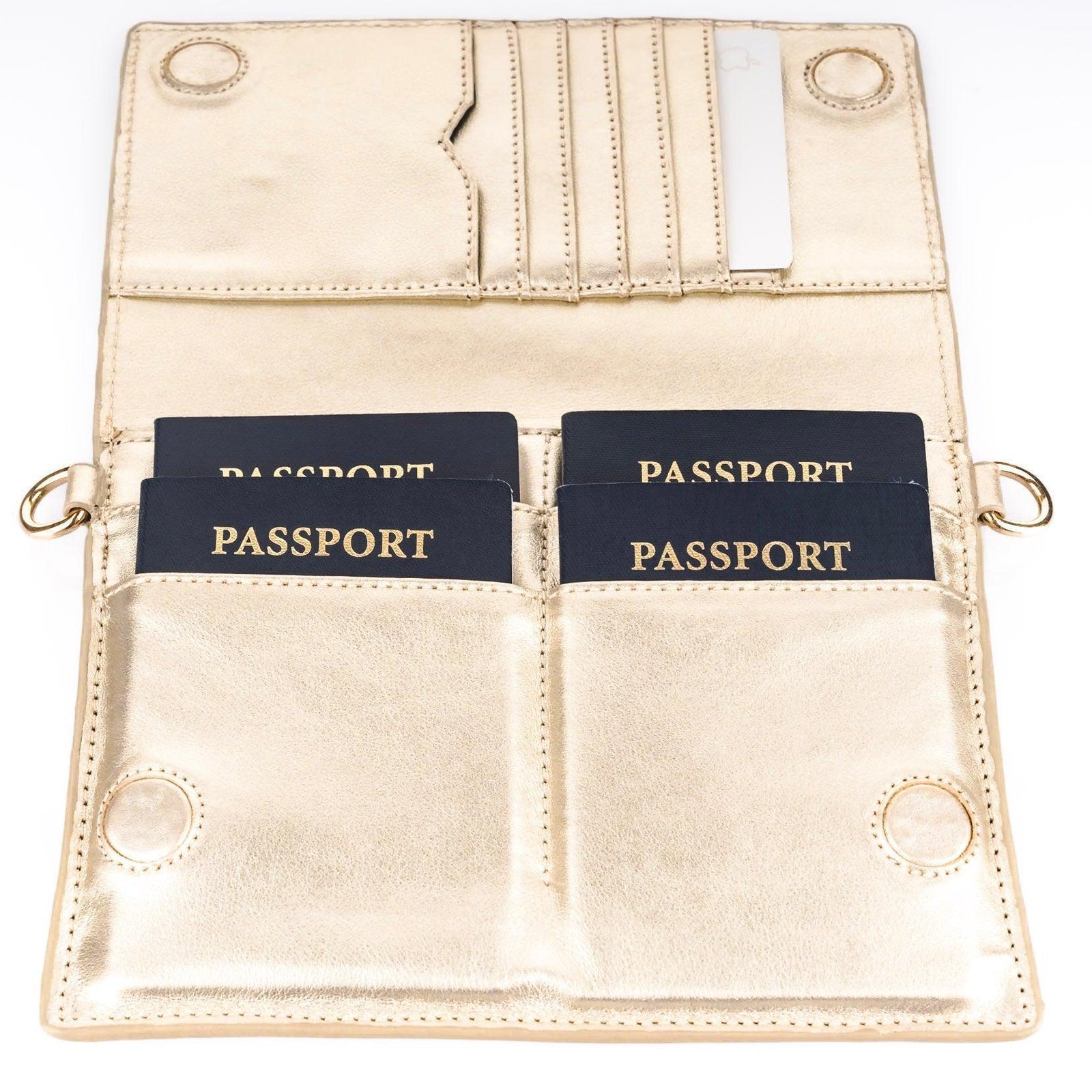 TriVersa Luxe - Passport Leather Trio: Passport Holder, Wallet, & Crossbody Clutch - Gold