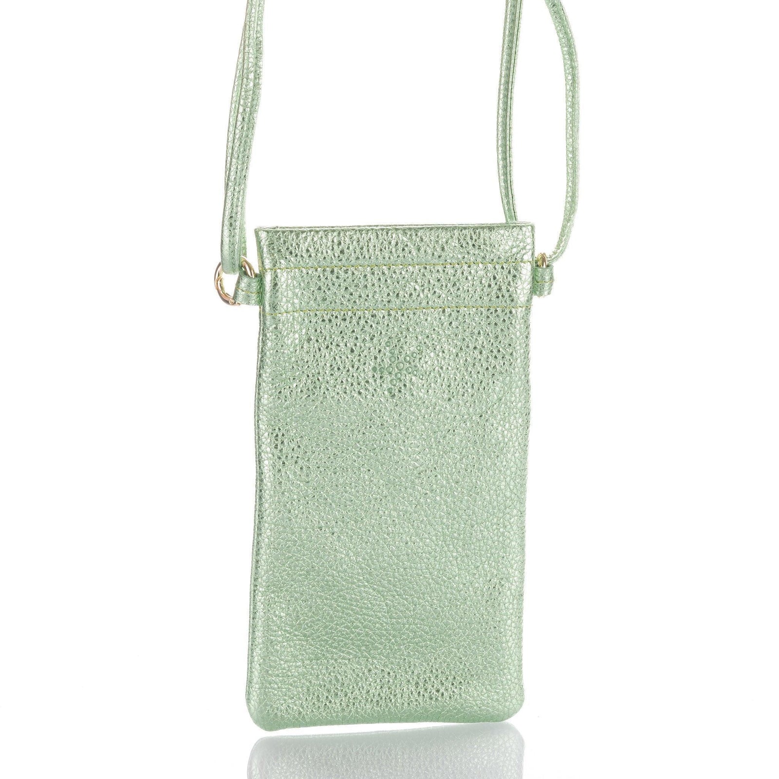 Bright Green Metallic Crossbody Leather Phone Pouch