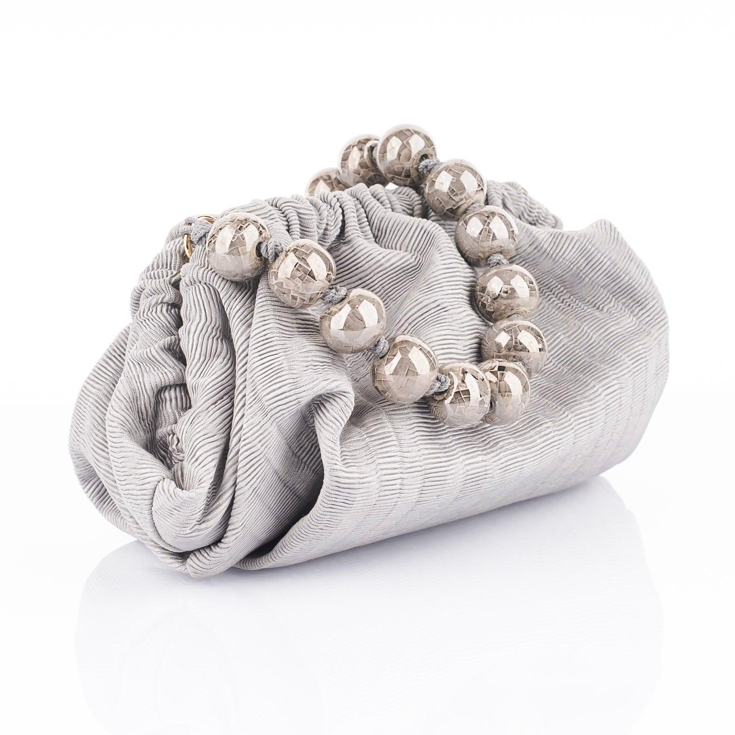 Natalia - Raso Plisse Mini Clutch Bag - Grey