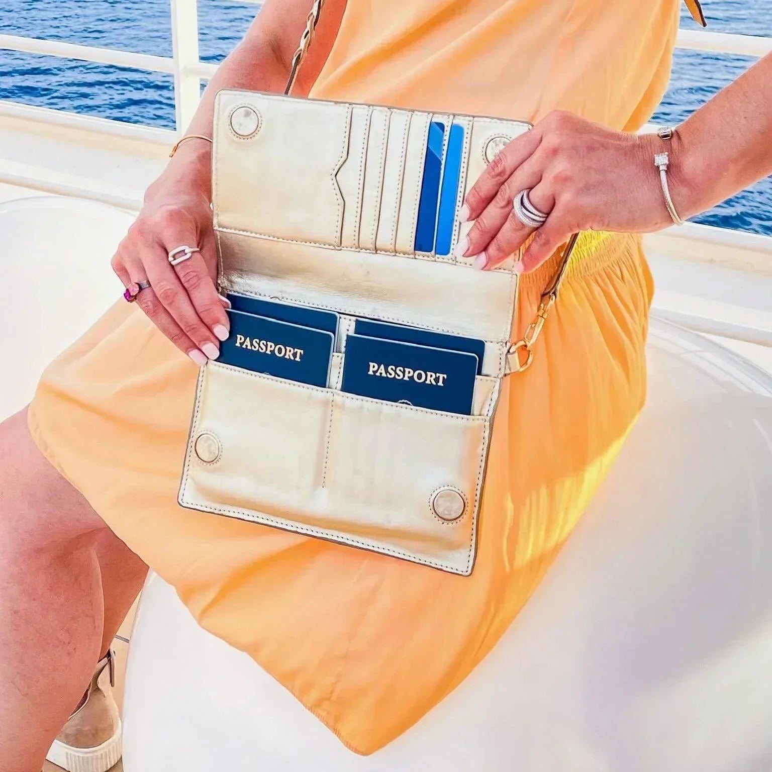 TriVersa Luxe - Passport Leather Trio: Passport Holder, Wallet, & Crossbody Clutch - Gold