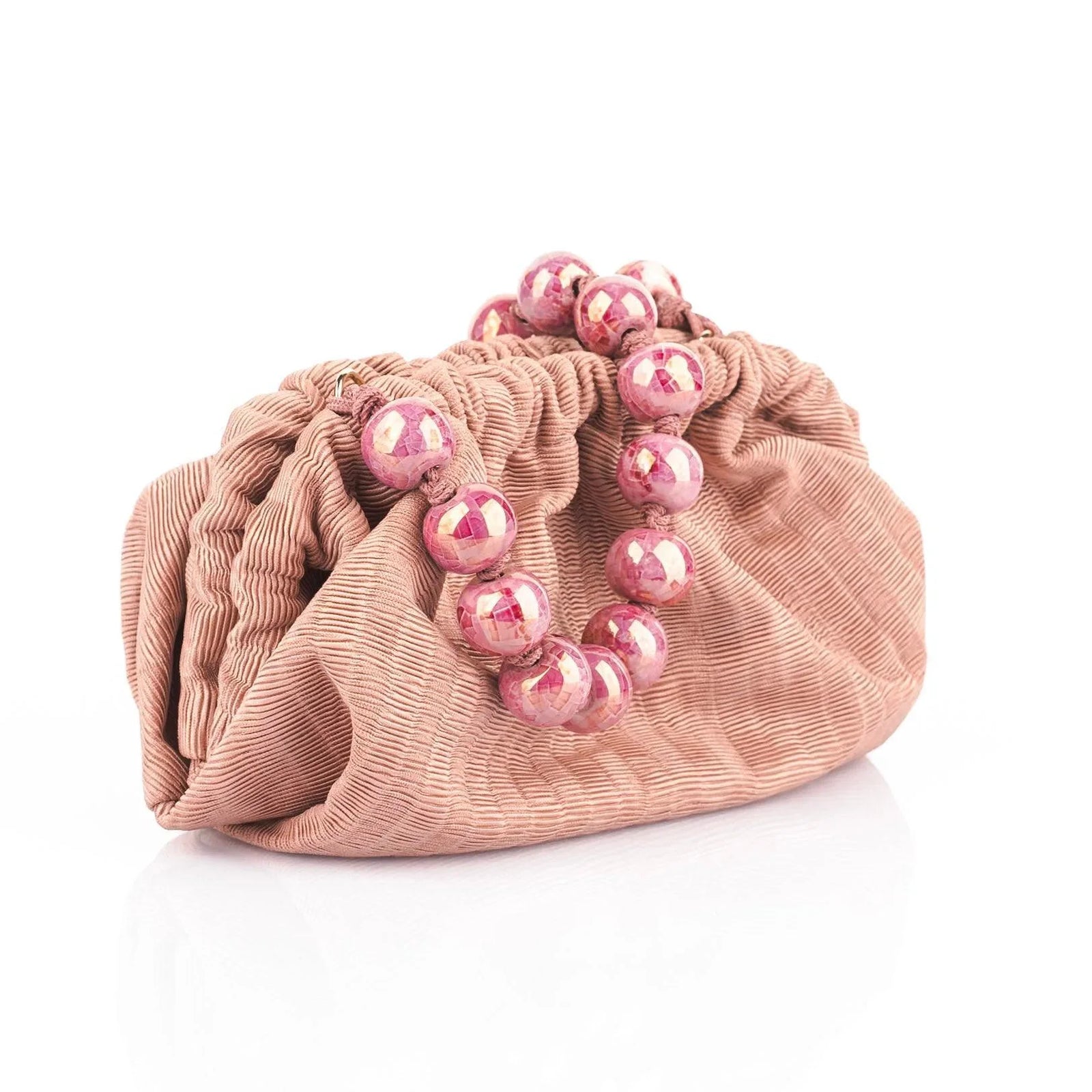 Natalia - Raso Plisse Mini Clutch Bag - Nude