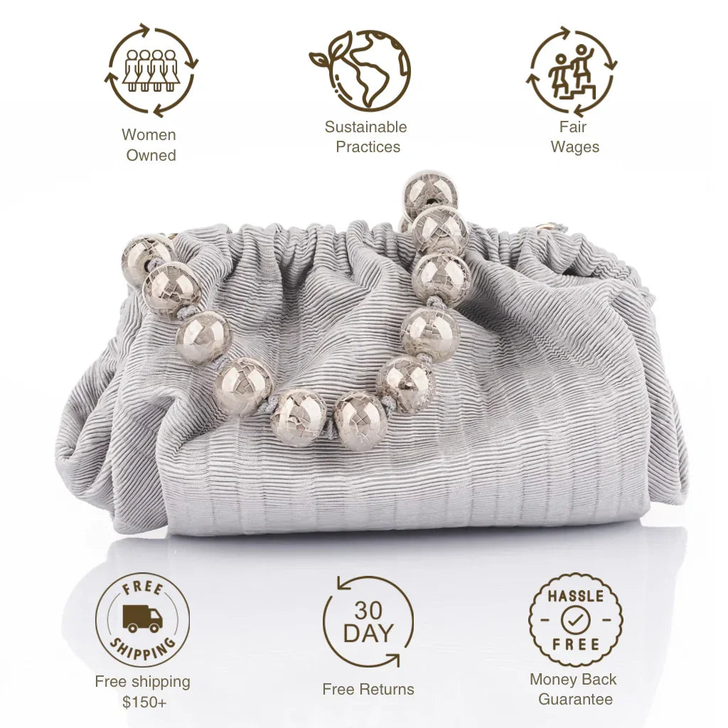 Natalia - Raso Plisse Mini Clutch Bag - Grey