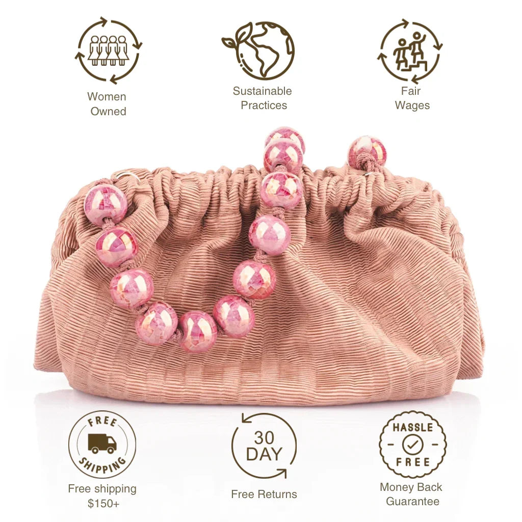 Natalia - Raso Plisse Mini Clutch Bag - Nude