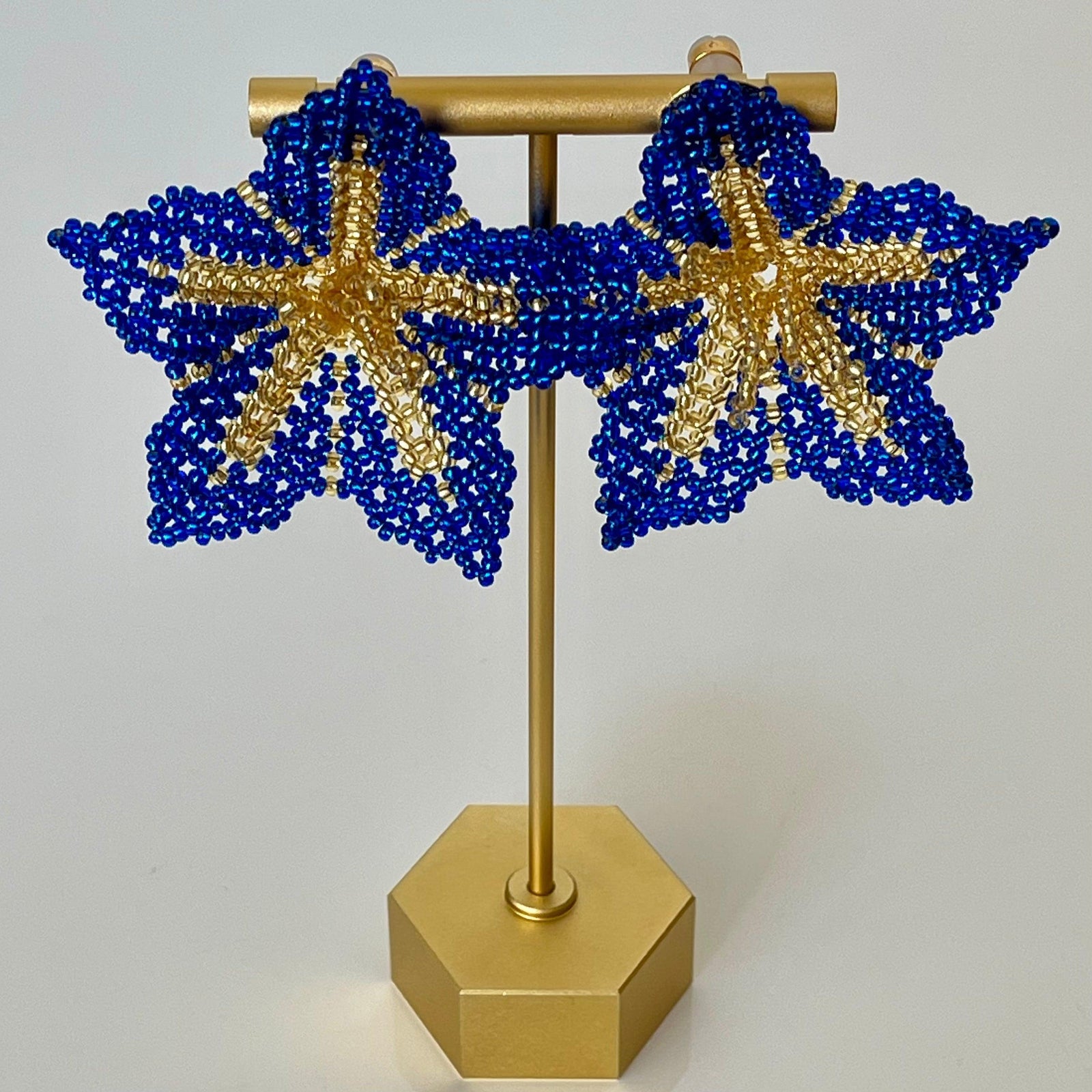 Blue Gold Amaryllis Flower Earrings - Vita Isola