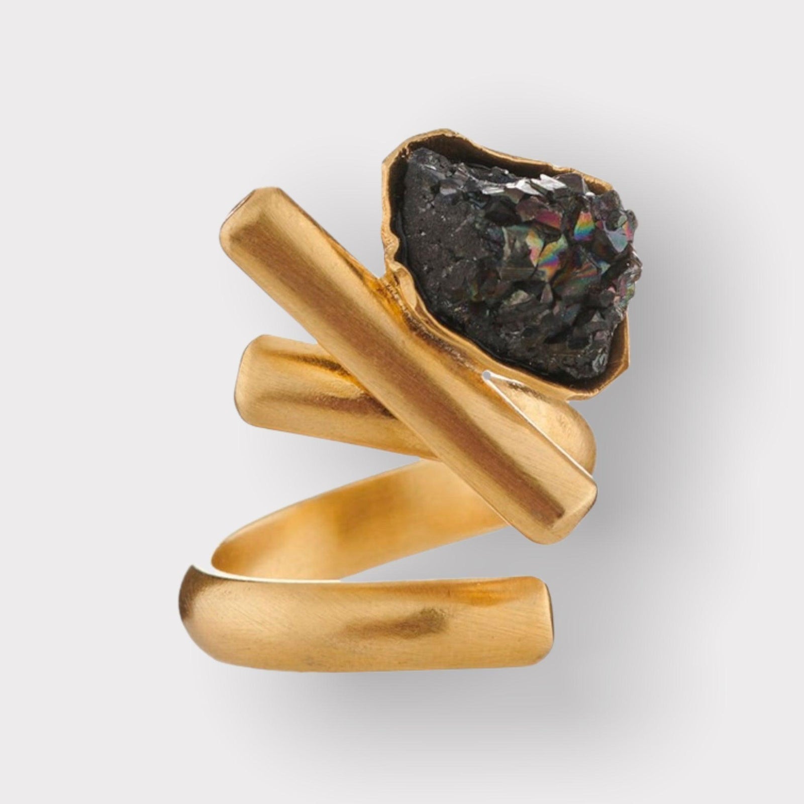 K.V. Meteor Ring Gold Plated with Black Agate - Vita Isola