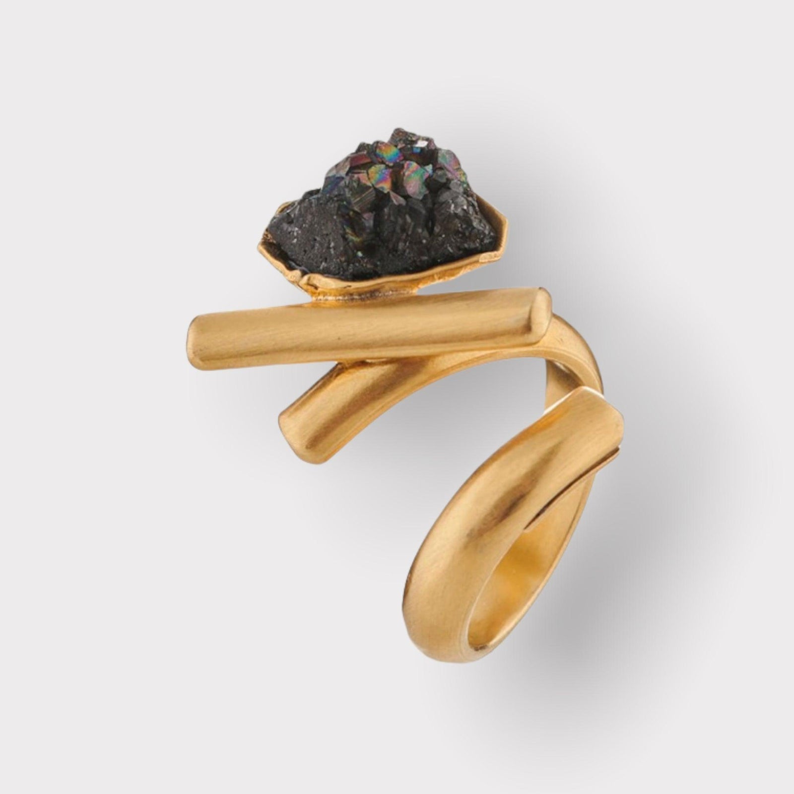 K.V. Meteor Ring Gold Plated with Black Agate - Vita Isola