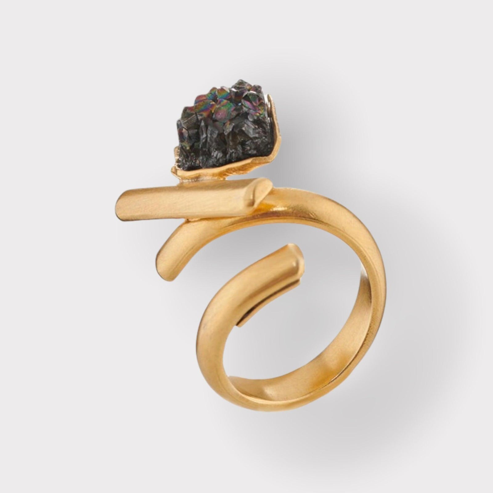 K.V. Meteor Ring Gold Plated with Black Agate - Vita Isola