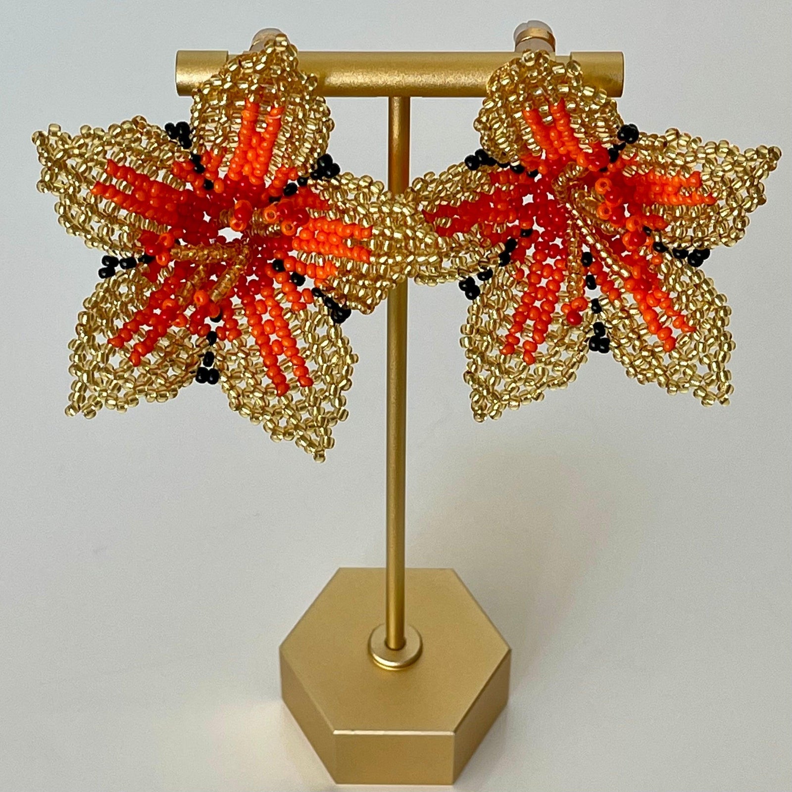 Orange Gold Amaryllis Flower Earrings - Vita Isola