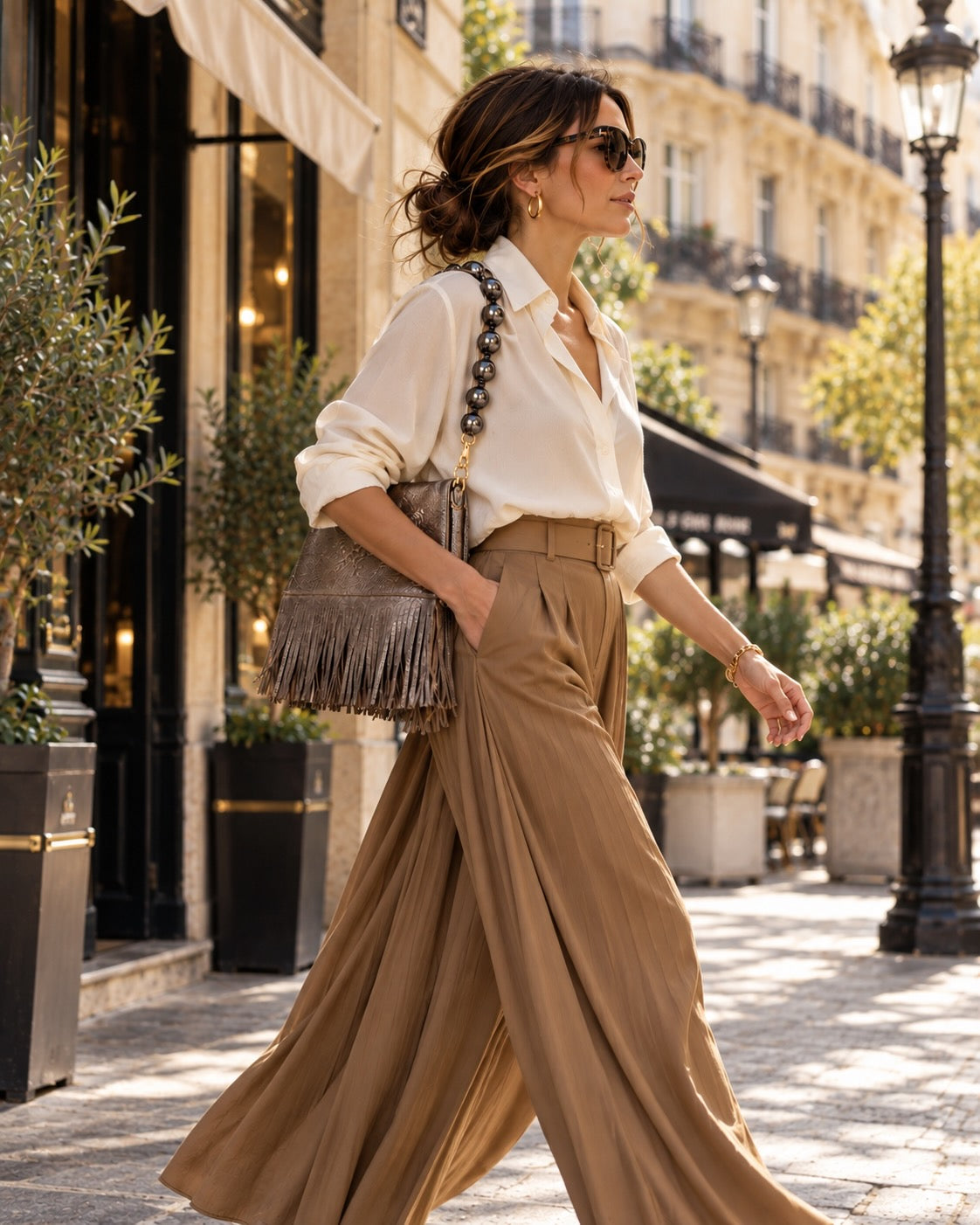 Nicole - Fringe Grain Leather Clutch Bag - Bronze