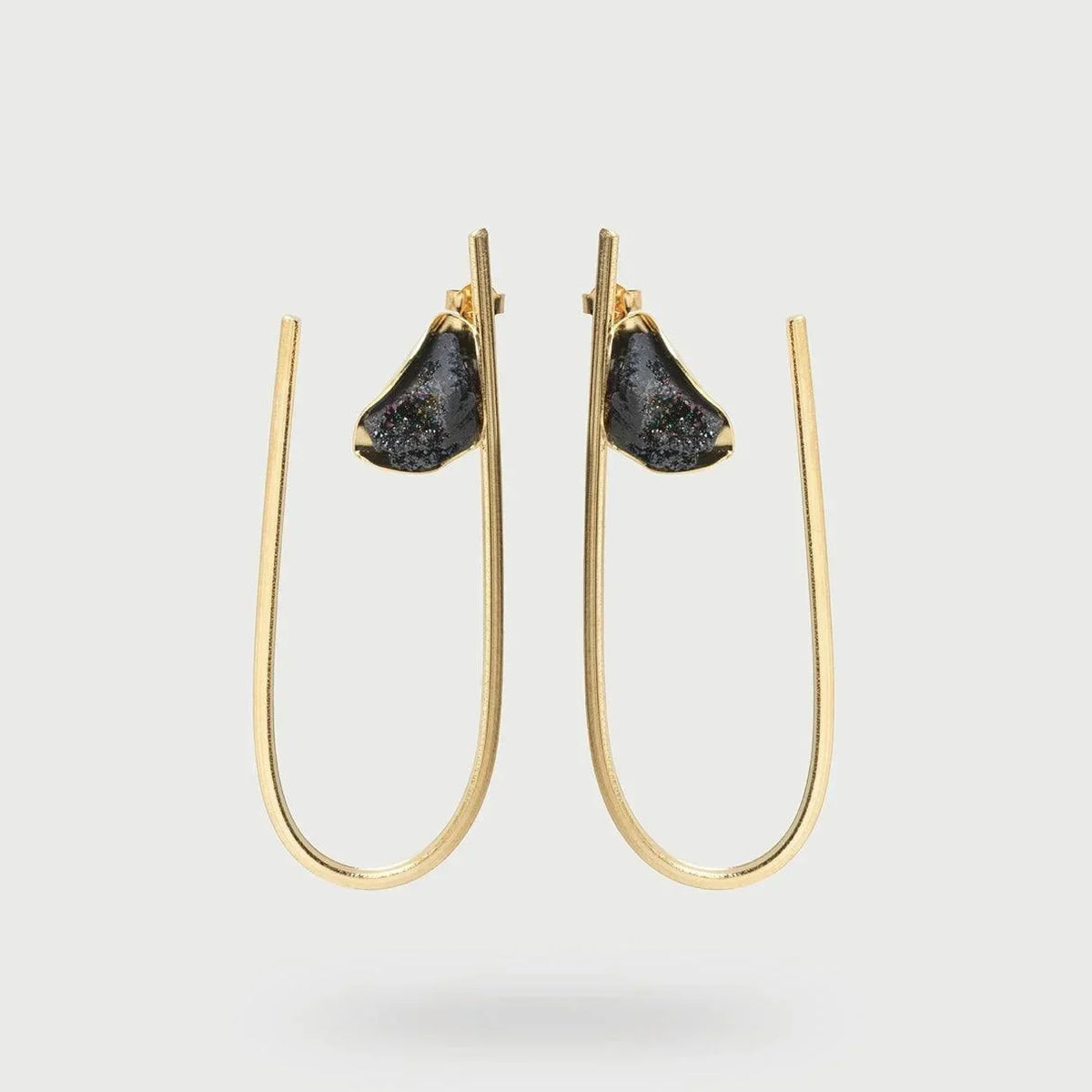 Gold Earrings with Black Agate Stone