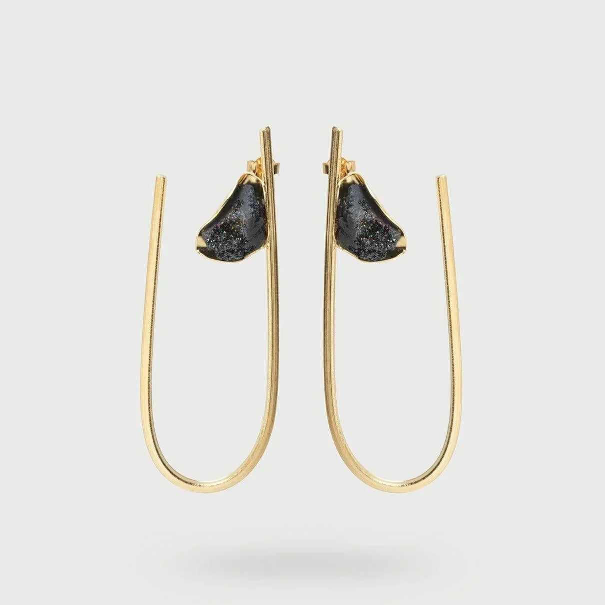 Gold Earrings with Black Agate Stone