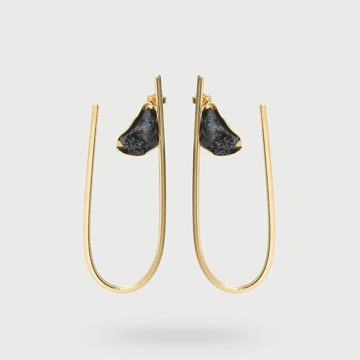 Gold Earrings with Black Agate Stone