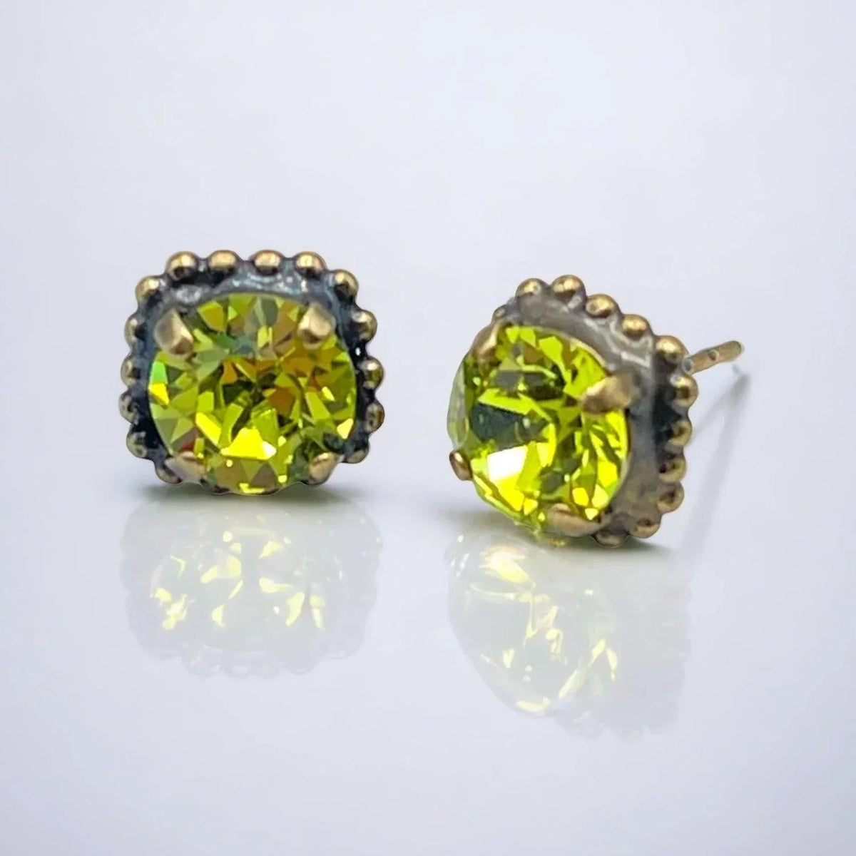 Lime Green Glass Stone Earrings