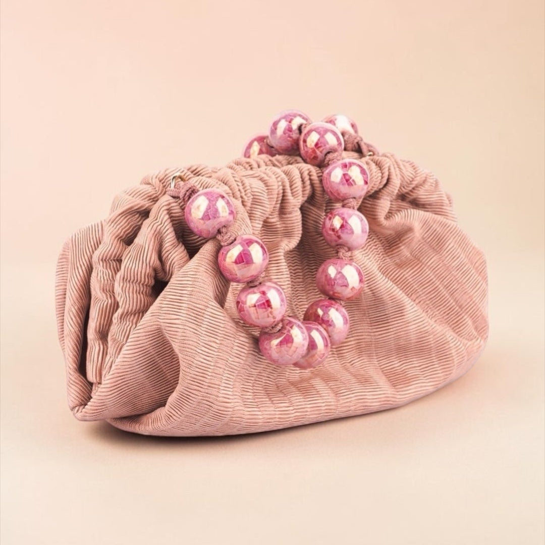 Natalia - Raso Plisse Mini Clutch Bag - Nude