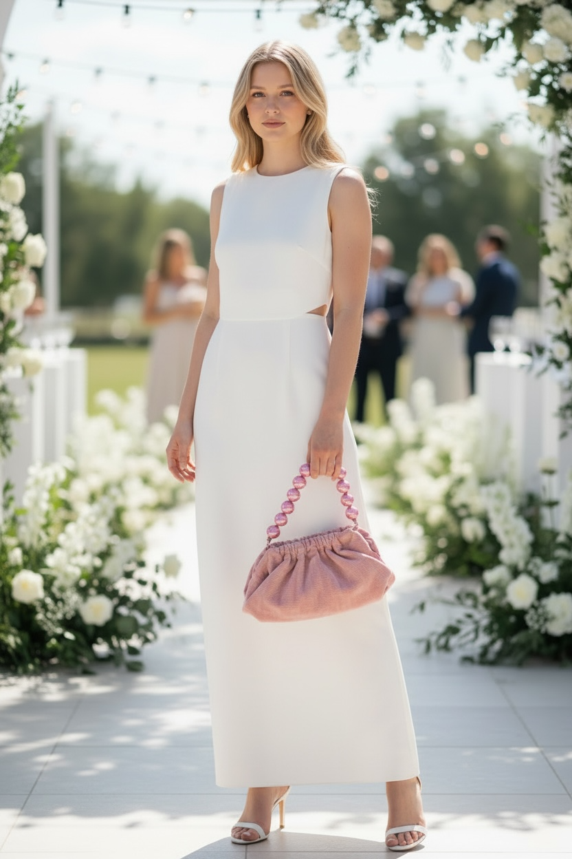 Natalia - Raso Plisse Mini Clutch Bag - Nude