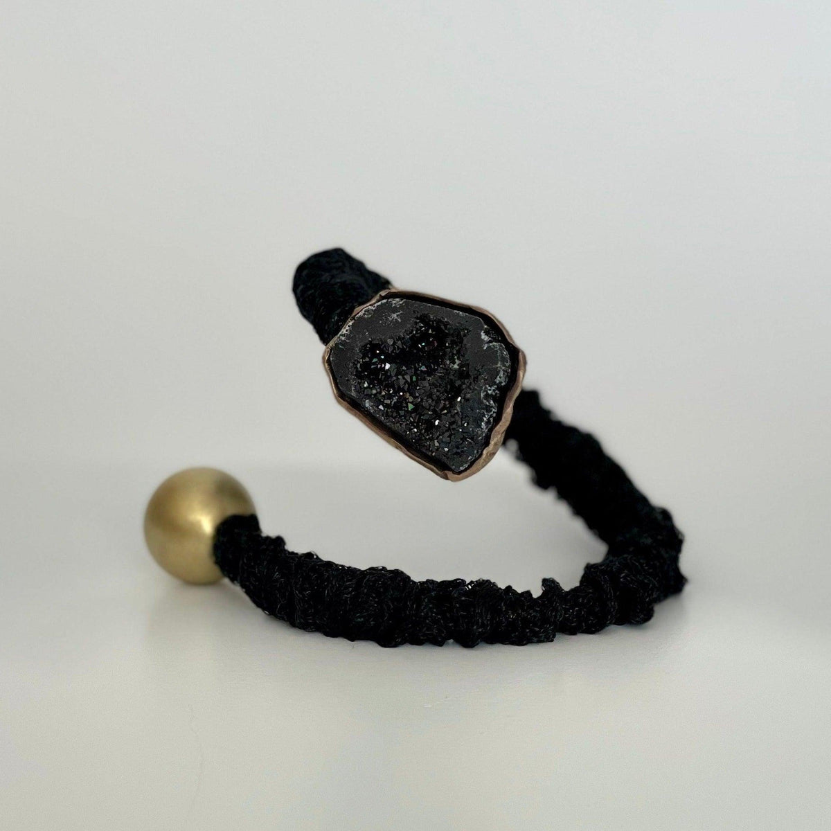 Adjustable Cuff Bracelet with Black Agate Stone -Cosmo
