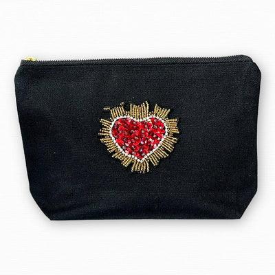 Red Heart Beaded Pouch Coin Purse