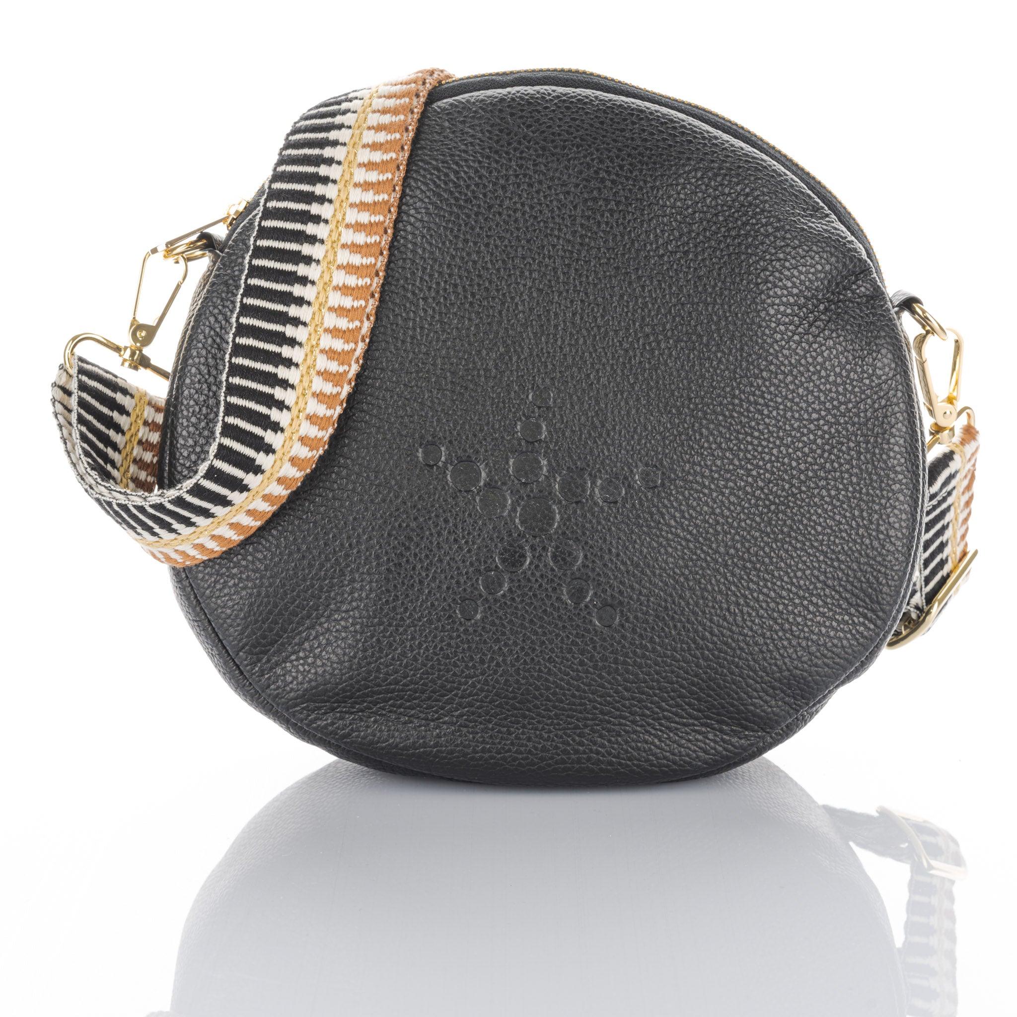 Black Grain Leather Round Crossbody Alondra Bag - Vita Isola