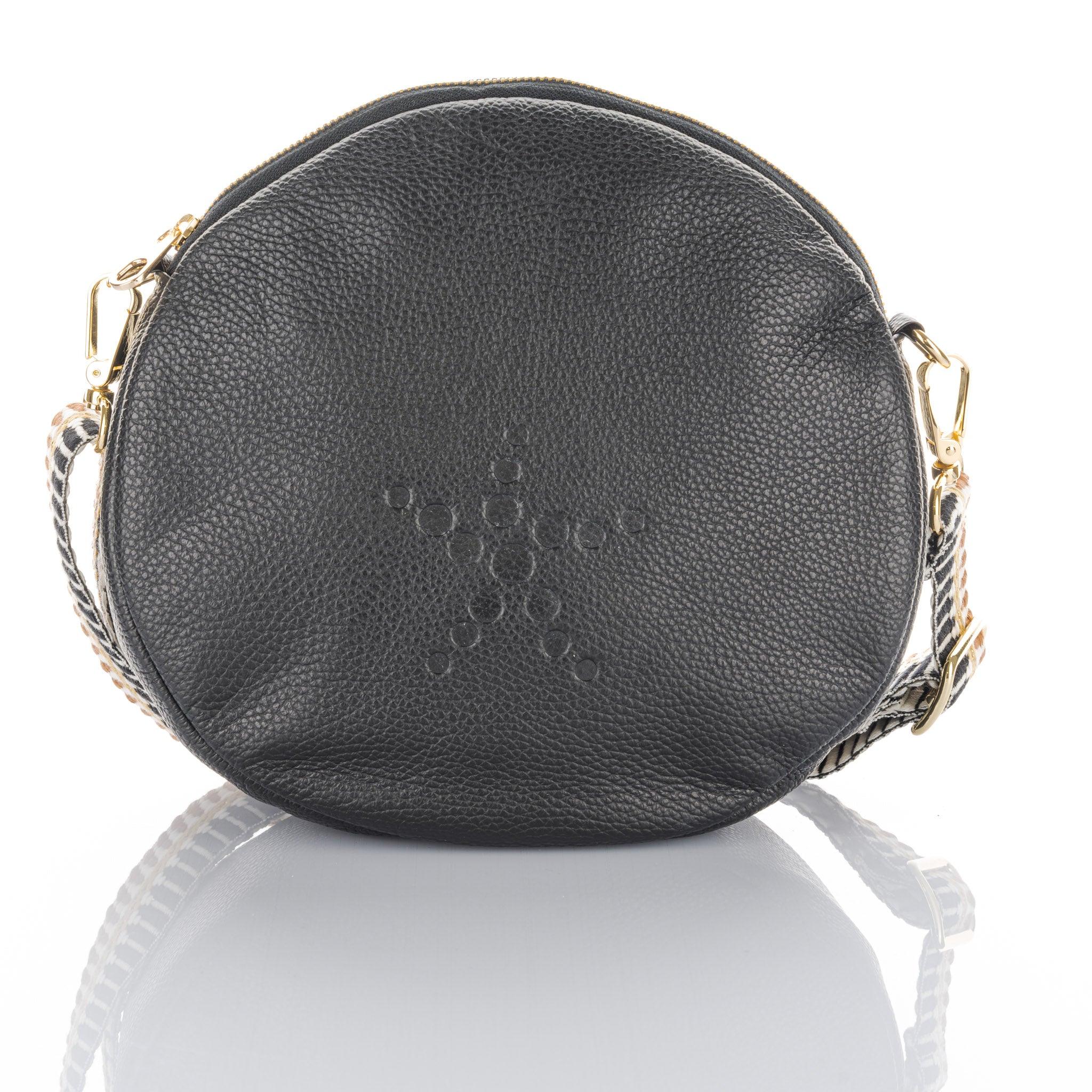 Black Grain Leather Round Crossbody Alondra Bag - Vita Isola