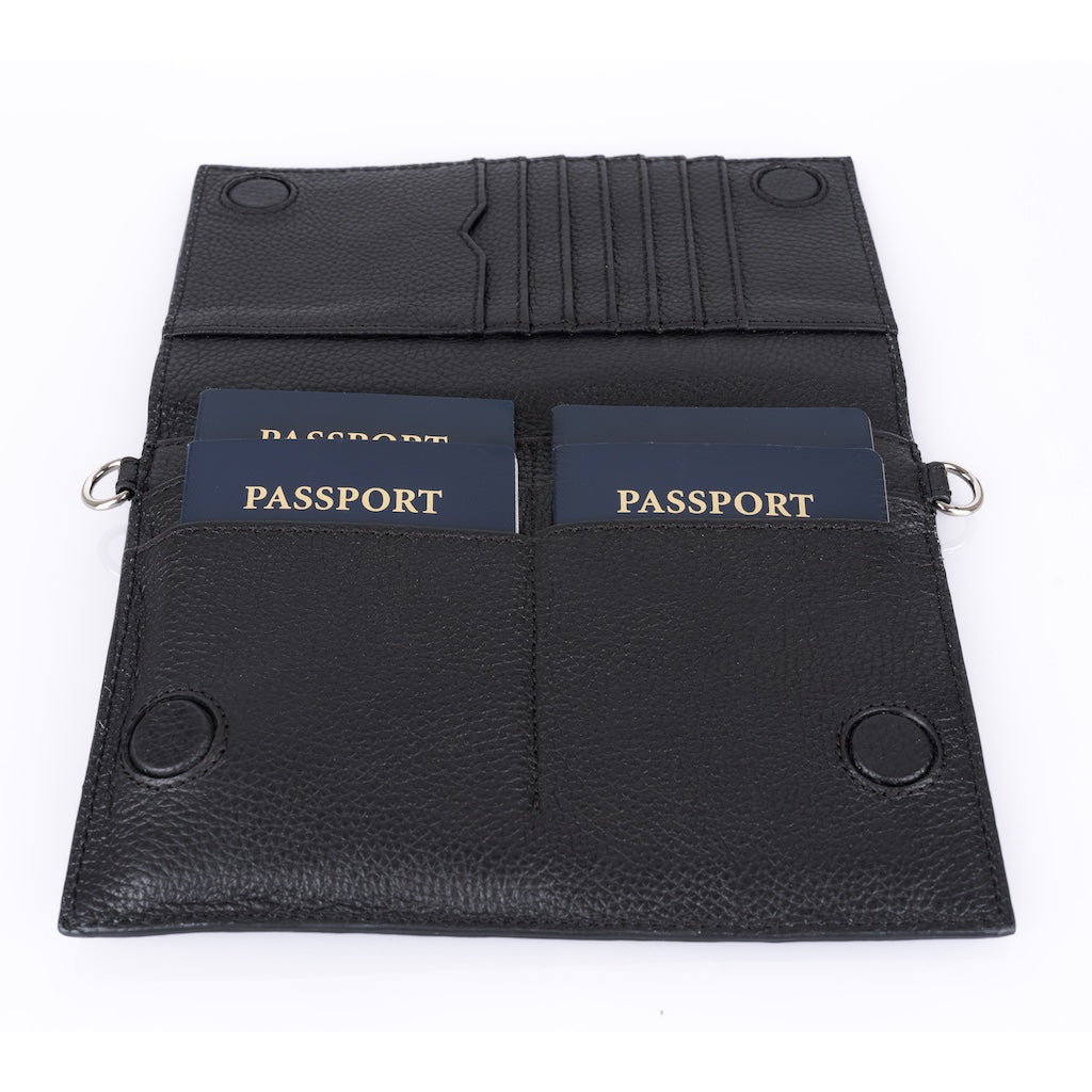 TriVersa Luxe - Passport Leather Trio: Passport Holder, Wallet, & Crossbody Clutch - Black