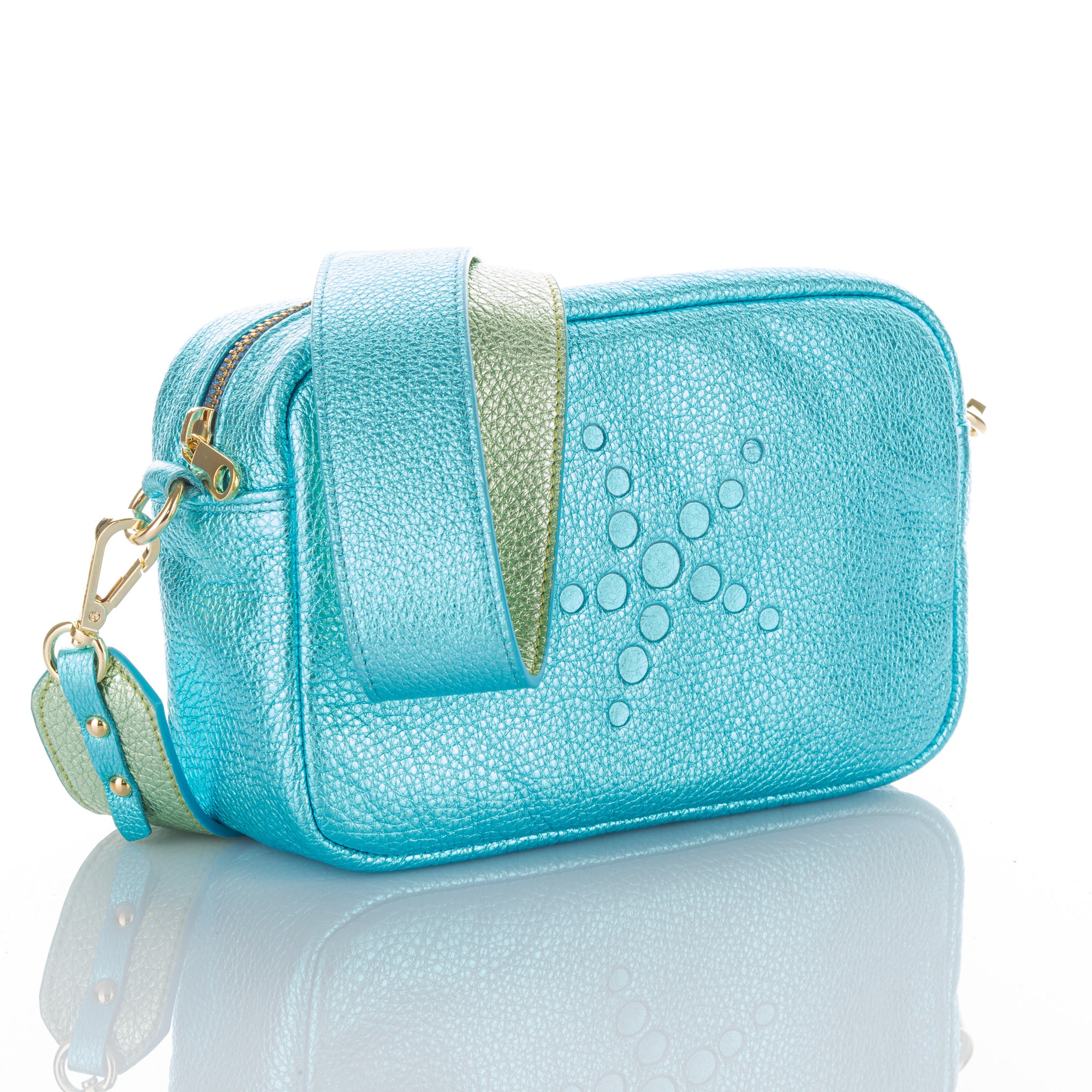 Ocean Blue Metallic Crossbody Bag - Gabriela