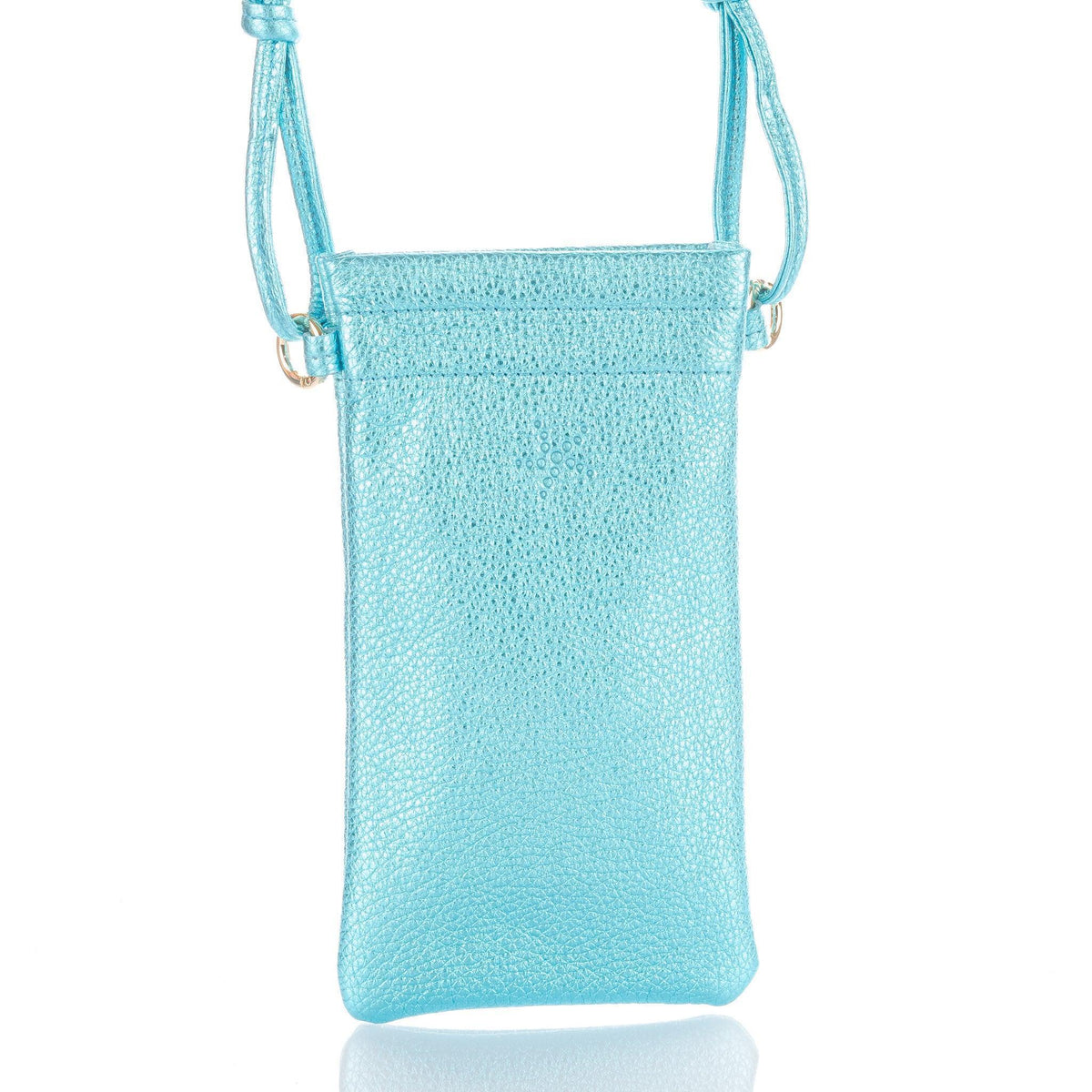 Ocean Blue Metallic Crossbody Leather Phone Pouch