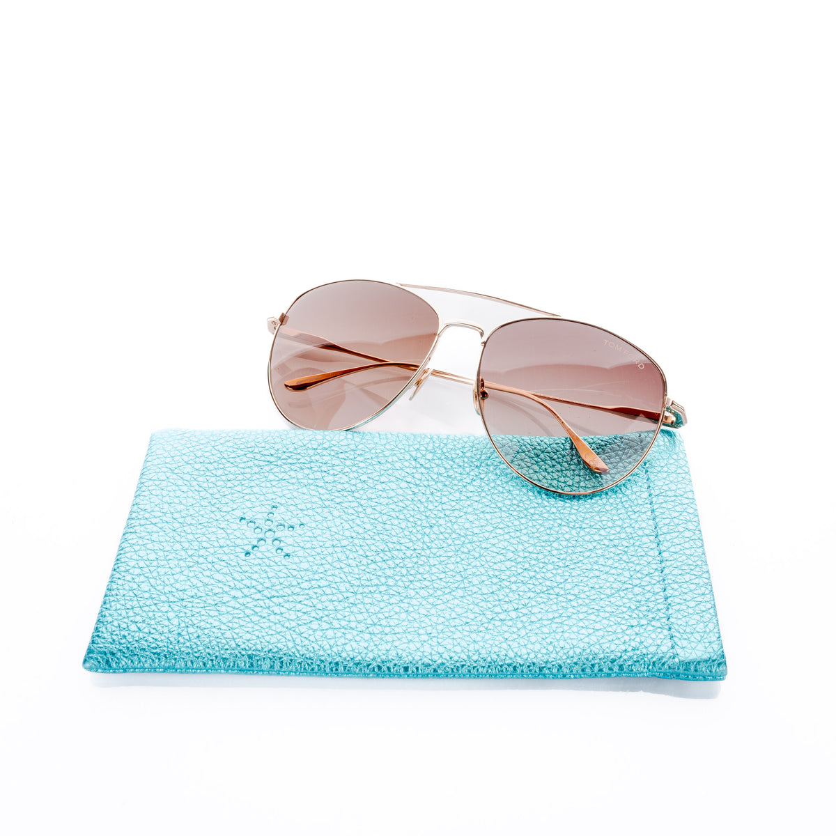 Ocean Blue Metallic Leather Sunglasses Pouch
