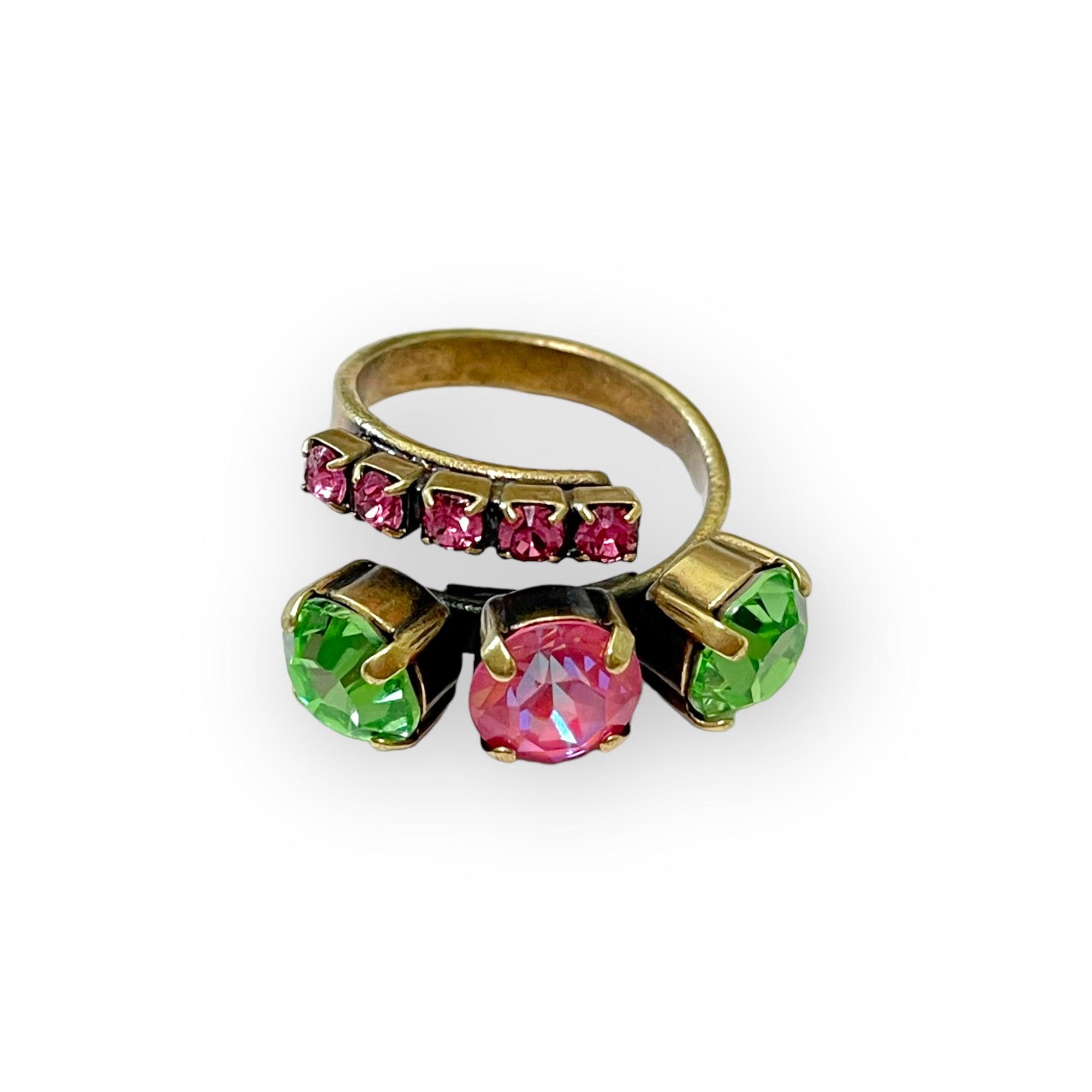 Cocktail Ring in Green and Pink Crystals - Vita Isola