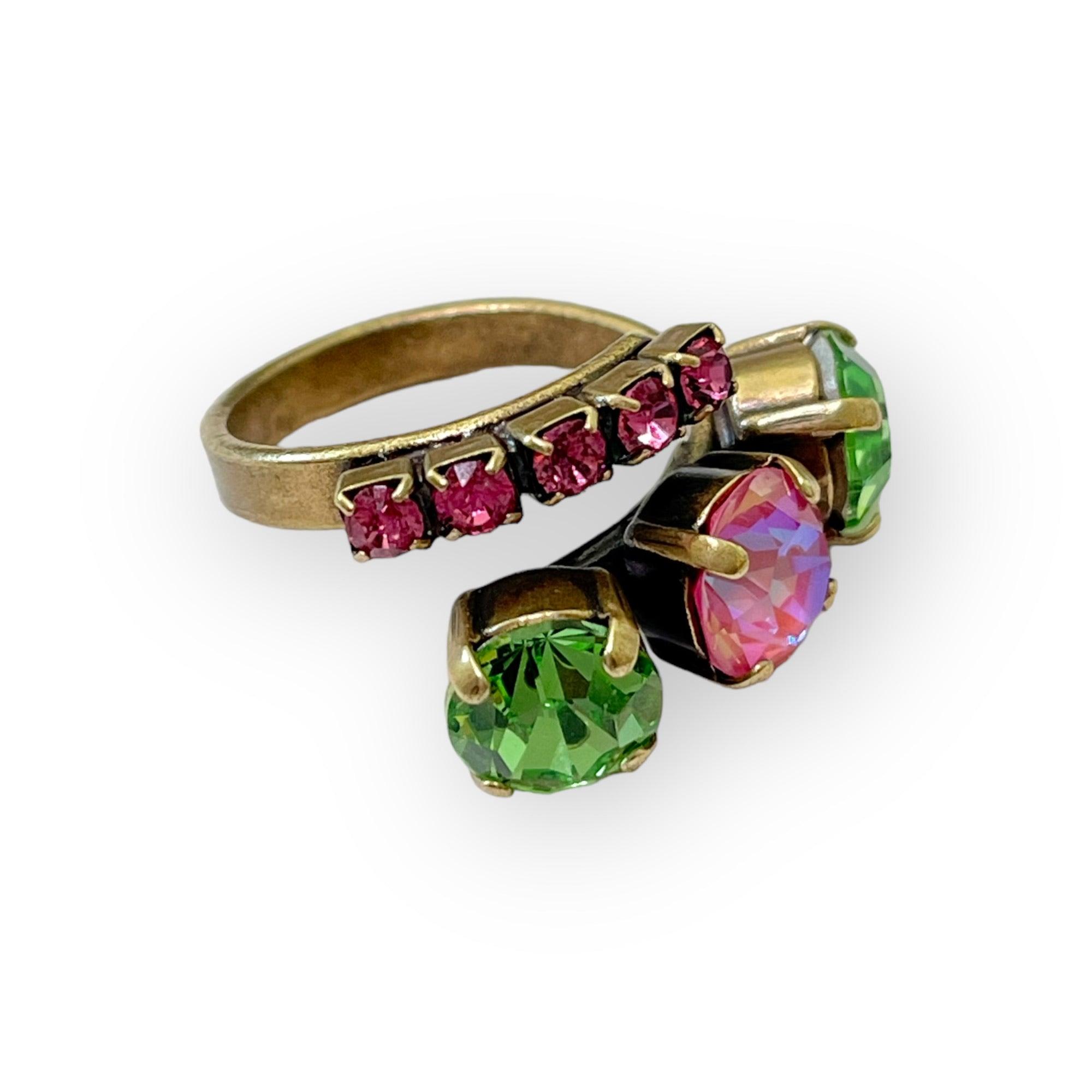 Cocktail Ring in Green and Pink Crystals - Vita Isola