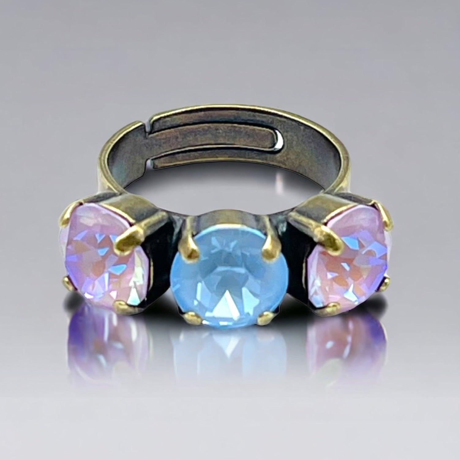 Cocktail Ring in Light Rose & Light Blue Crystals - Vita Isola