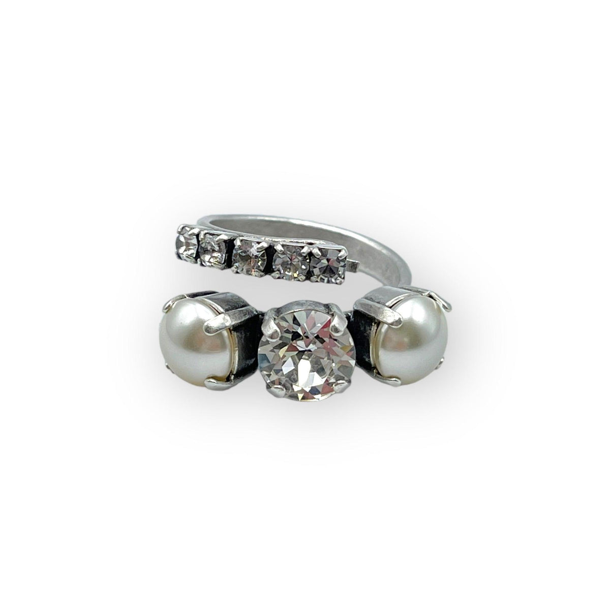 Cocktail Ring Pearls &amp; Silver Crystals - Vita Isola