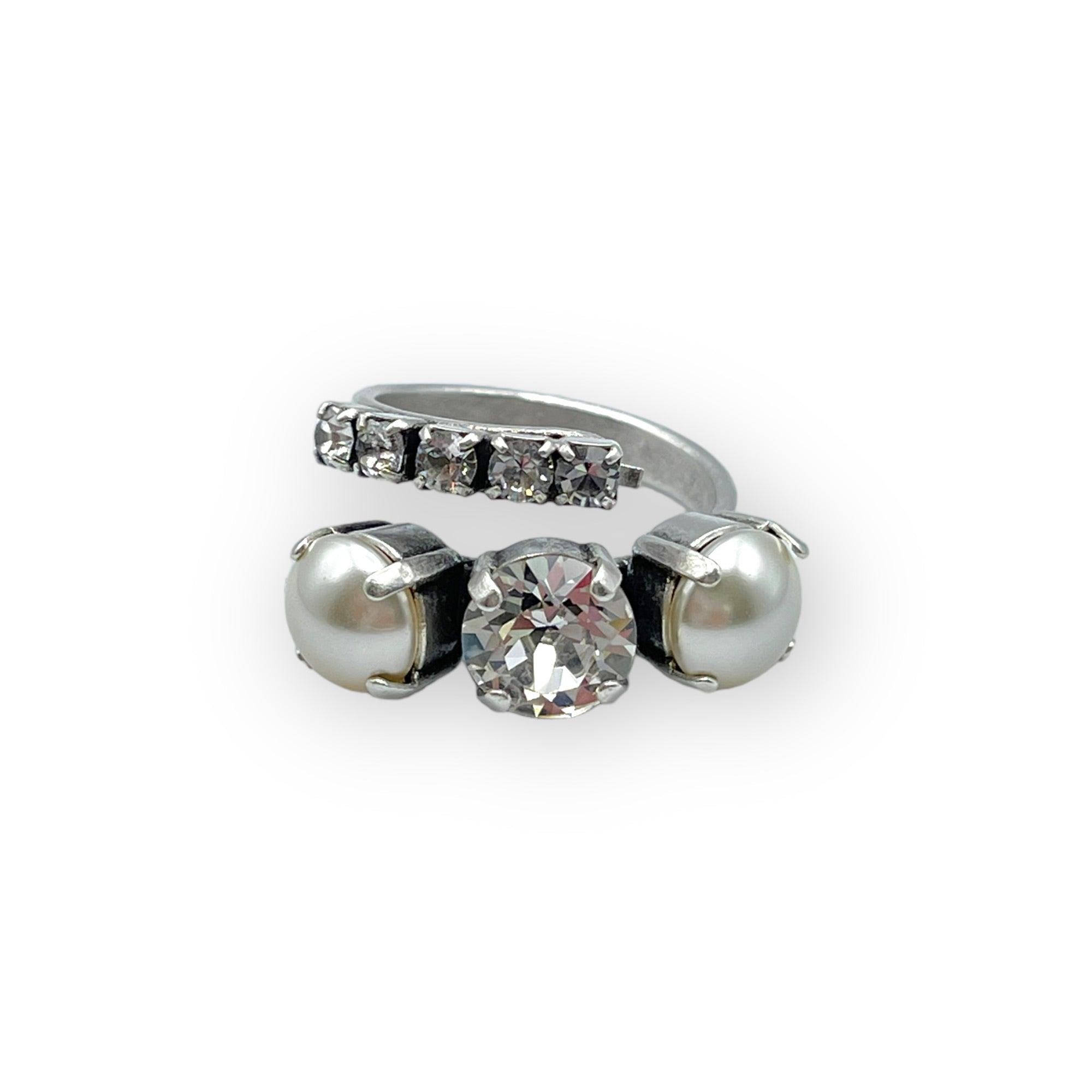 Cocktail Ring Pearls & Silver Crystals - Vita Isola