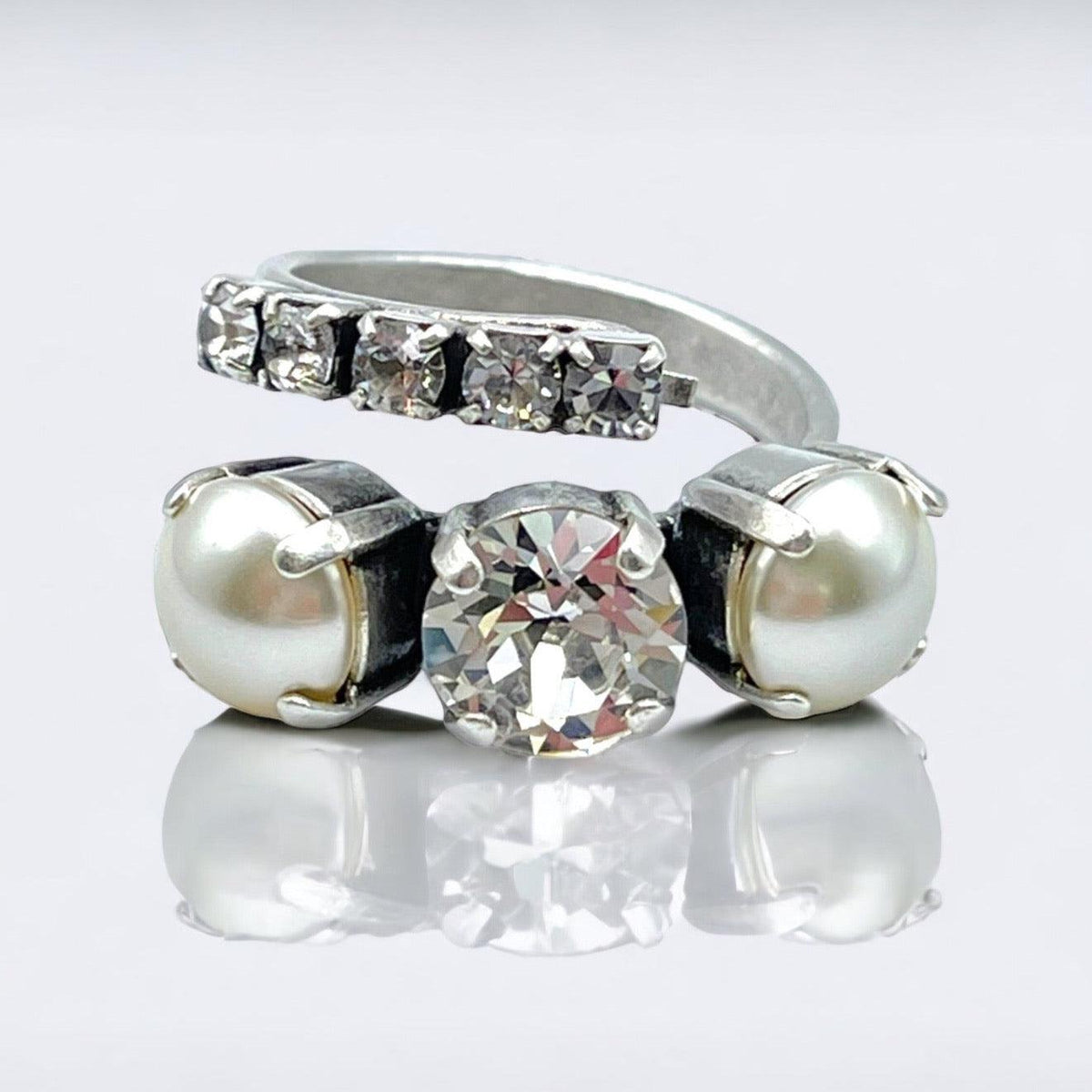 Cocktail Ring Pearls &amp; Silver Crystals - Vita Isola