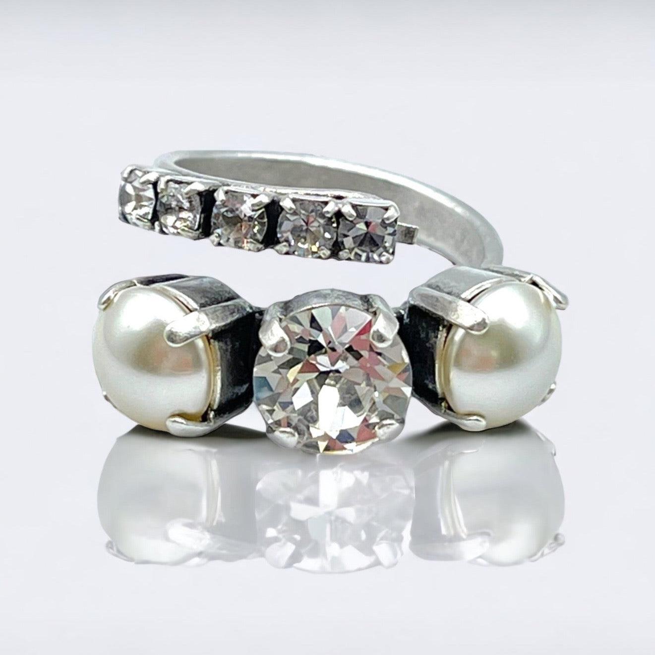 Cocktail Ring Pearls & Silver Crystals - Vita Isola