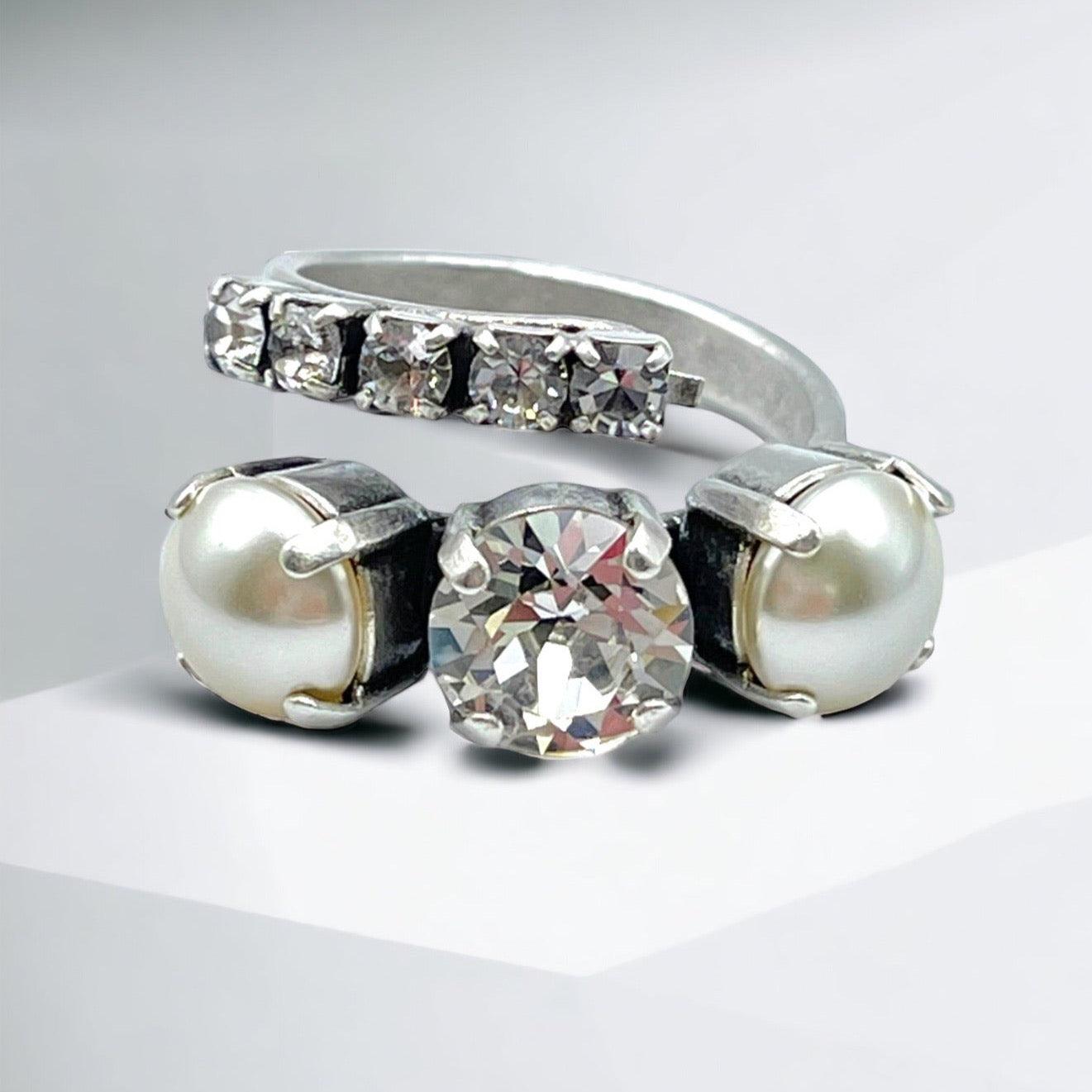 Cocktail Ring Pearls & Silver Crystals - Vita Isola