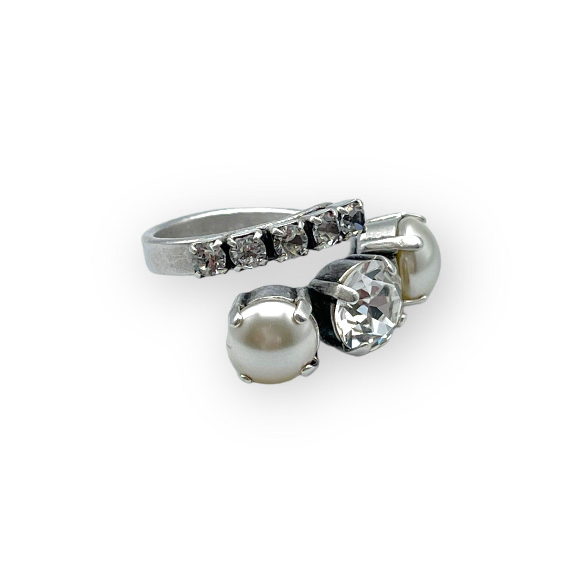 Cocktail Ring Pearls & Silver Crystals - Vita Isola