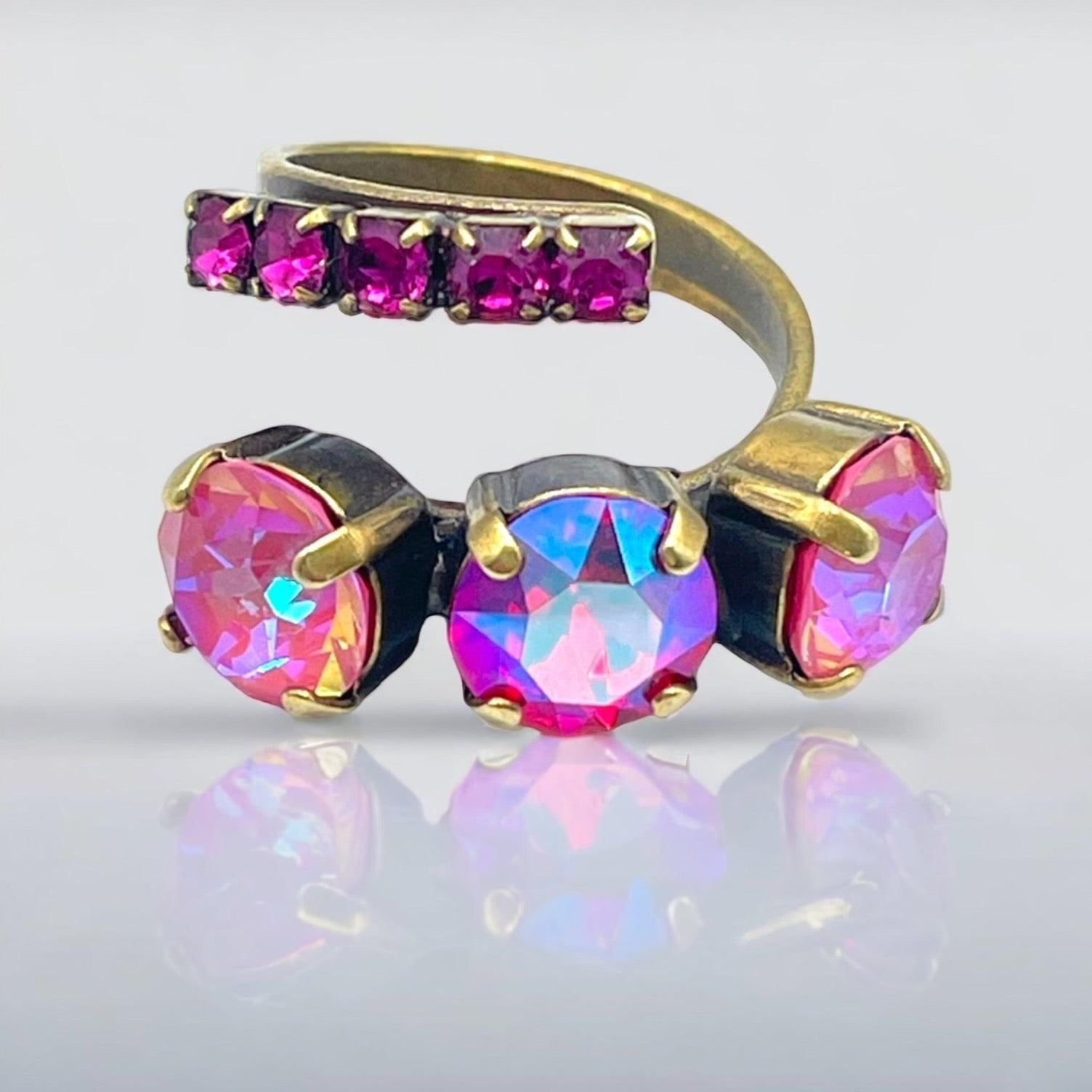 Cocktail Ring Pink and Magenta Crystals - Vita Isola