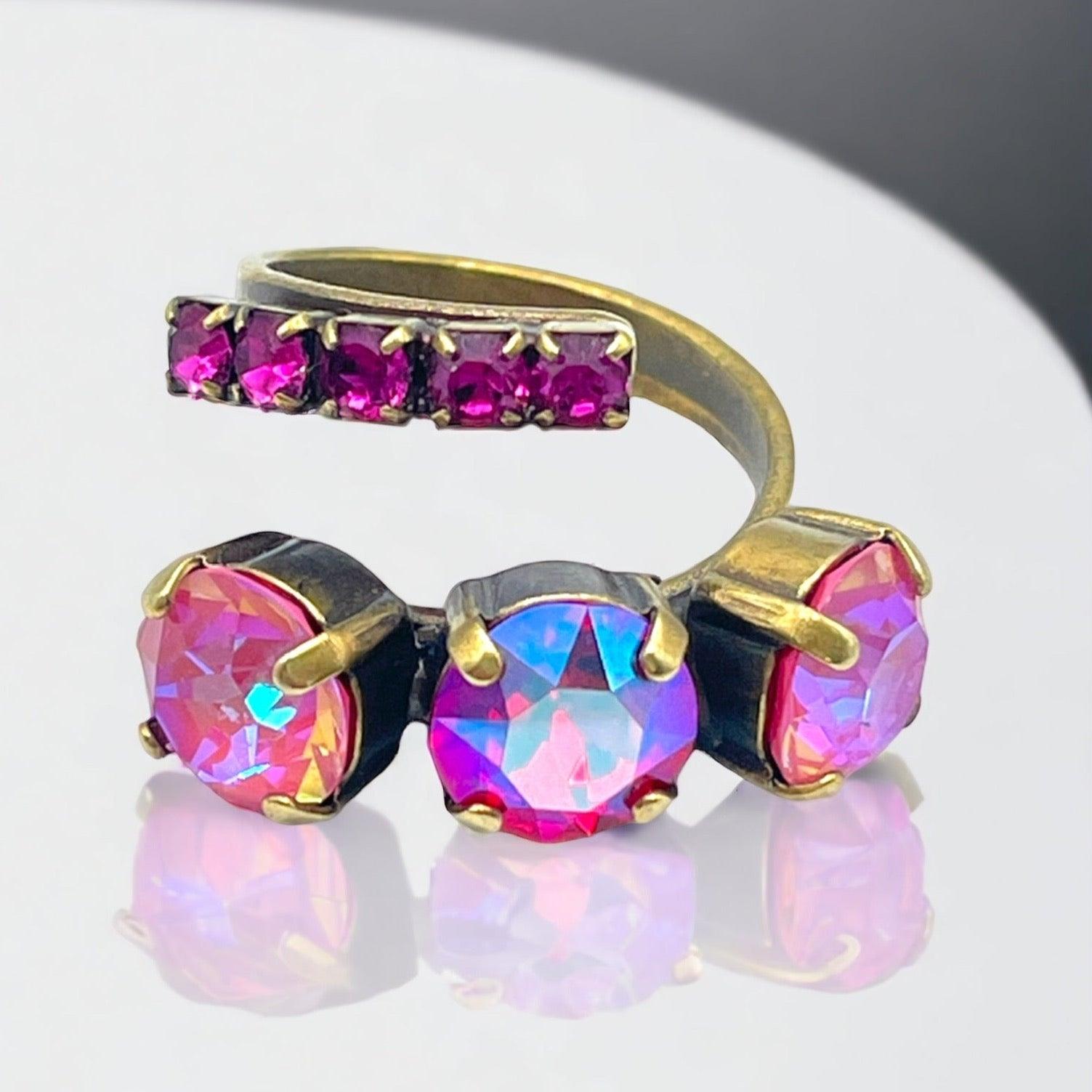 Cocktail Ring Pink and Magenta Crystals - Vita Isola