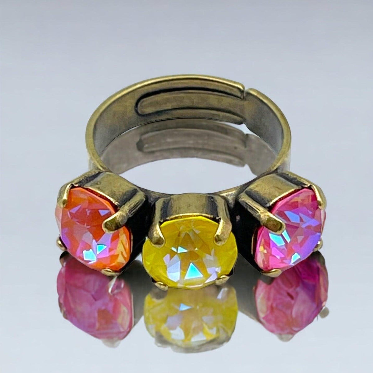 Cocktail Ring Pink &amp; Yellow Crystals - Vita Isola