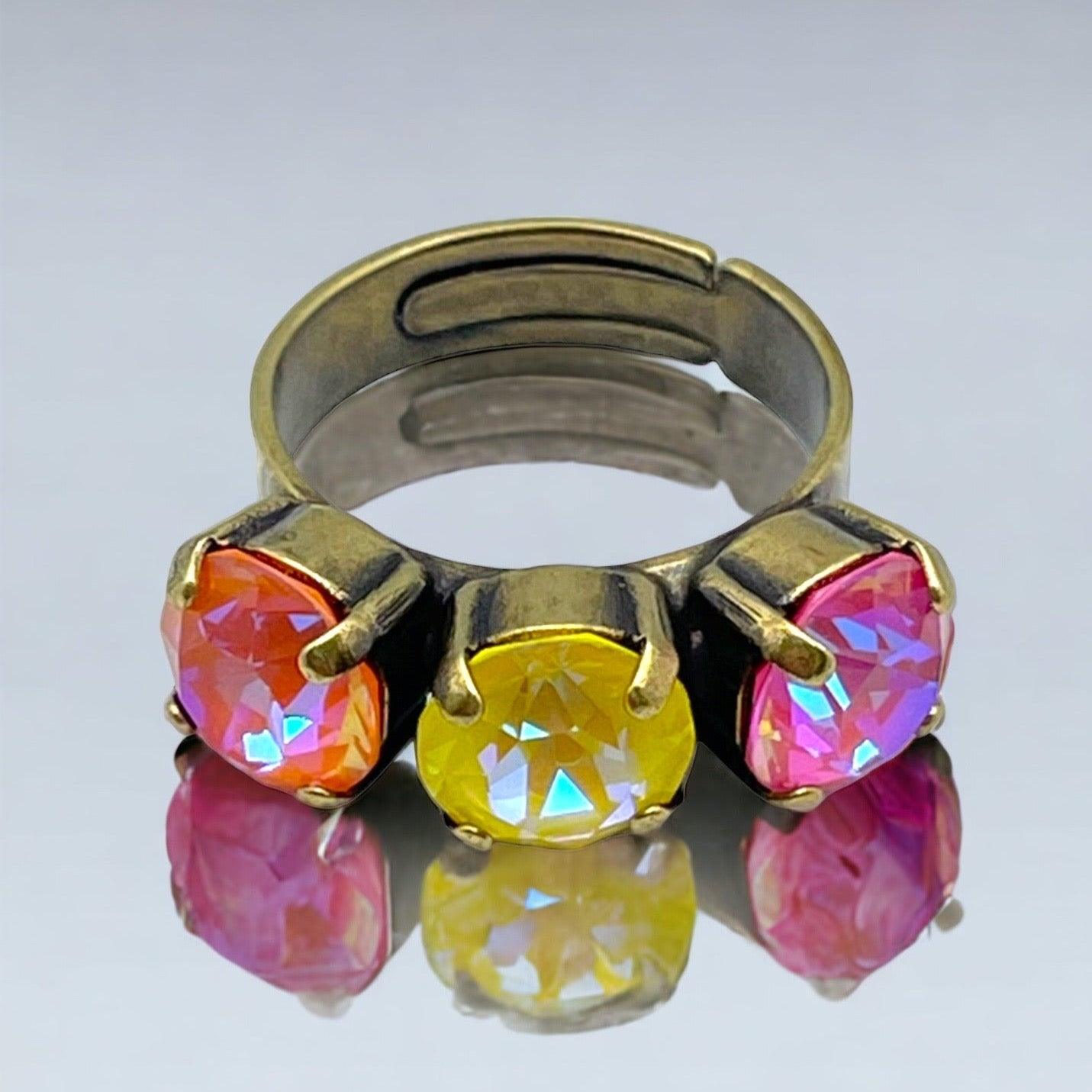 Cocktail Ring Pink & Yellow Crystals - Vita Isola