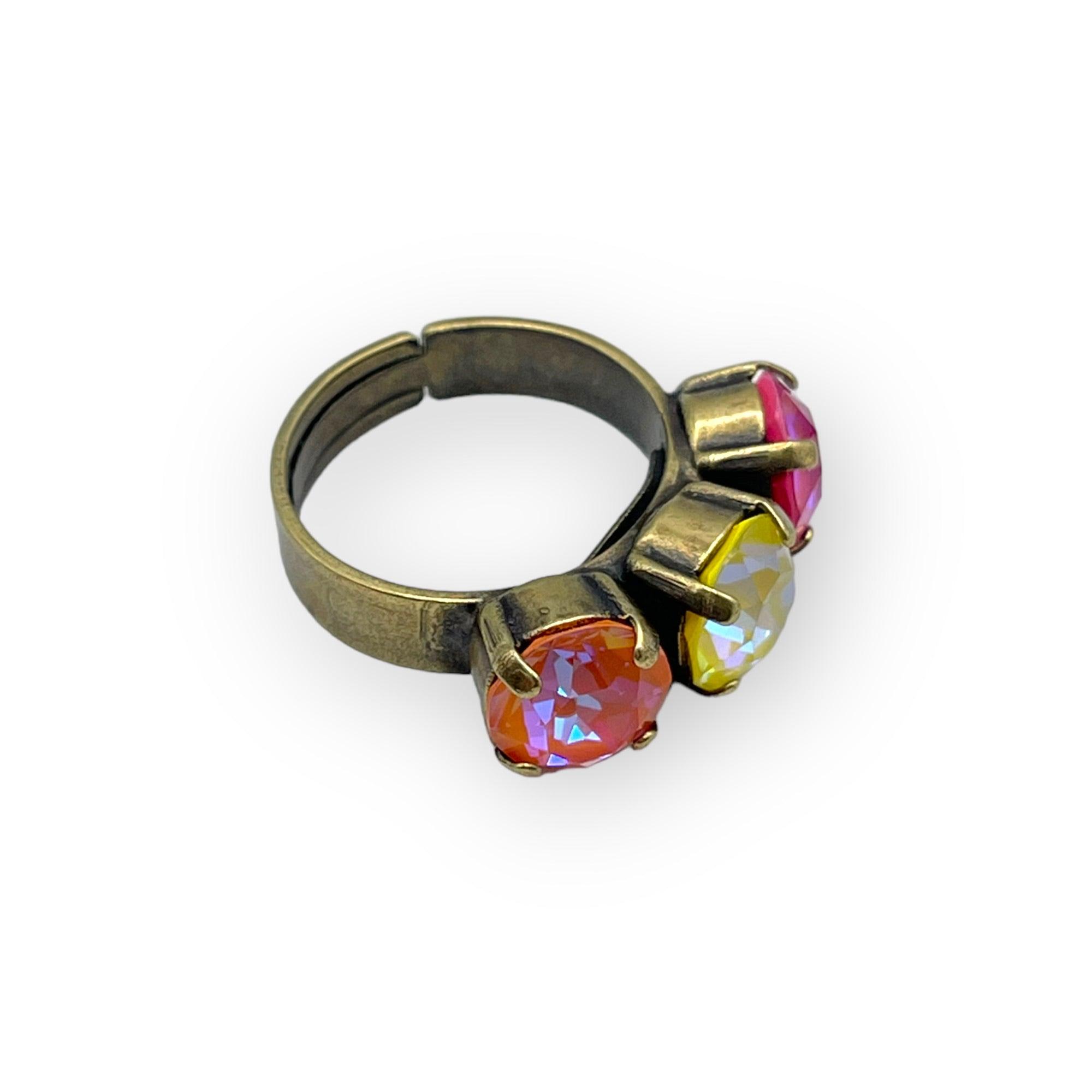 Cocktail Ring Pink & Yellow Crystals - Vita Isola