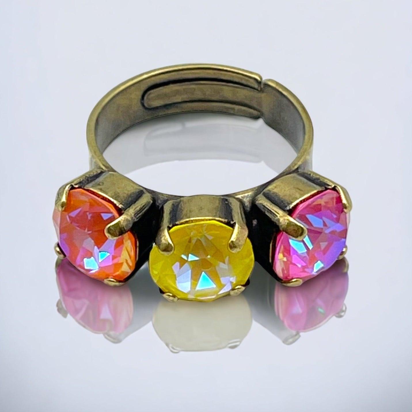 Cocktail Ring Pink & Yellow Crystals - Vita Isola