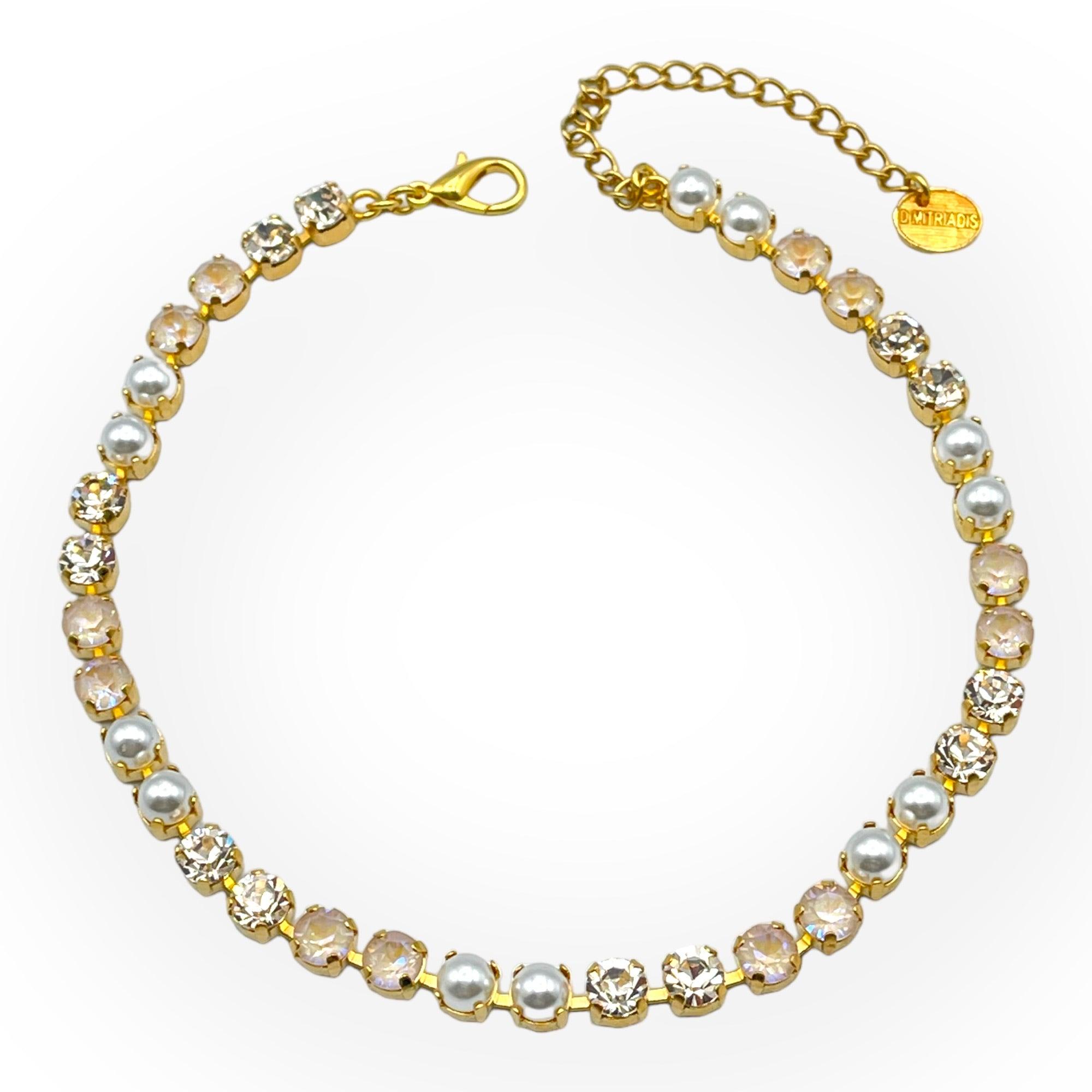 Fiorella Pearl & Gold Crystal Necklace - Vita Isola