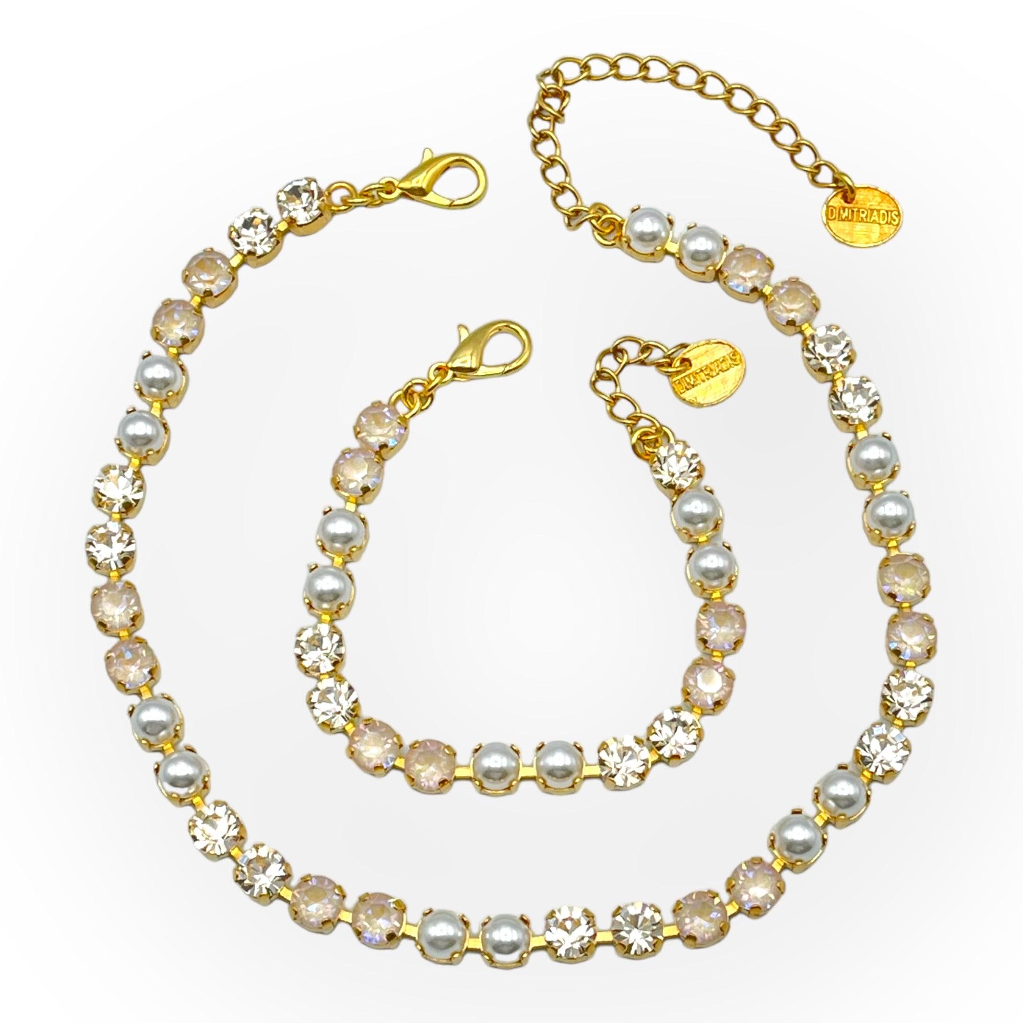 Fiorella Pearl & Gold Crystal Necklace - Vita Isola