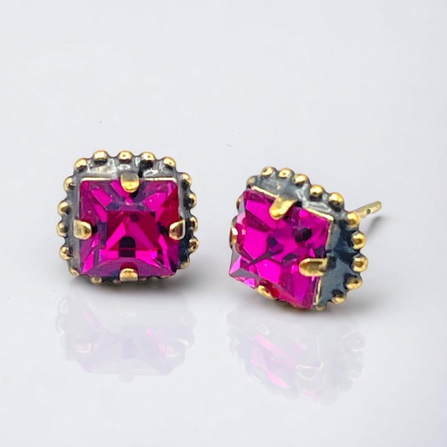 Fuchsia Glass Stone Earrings - Vita Isola