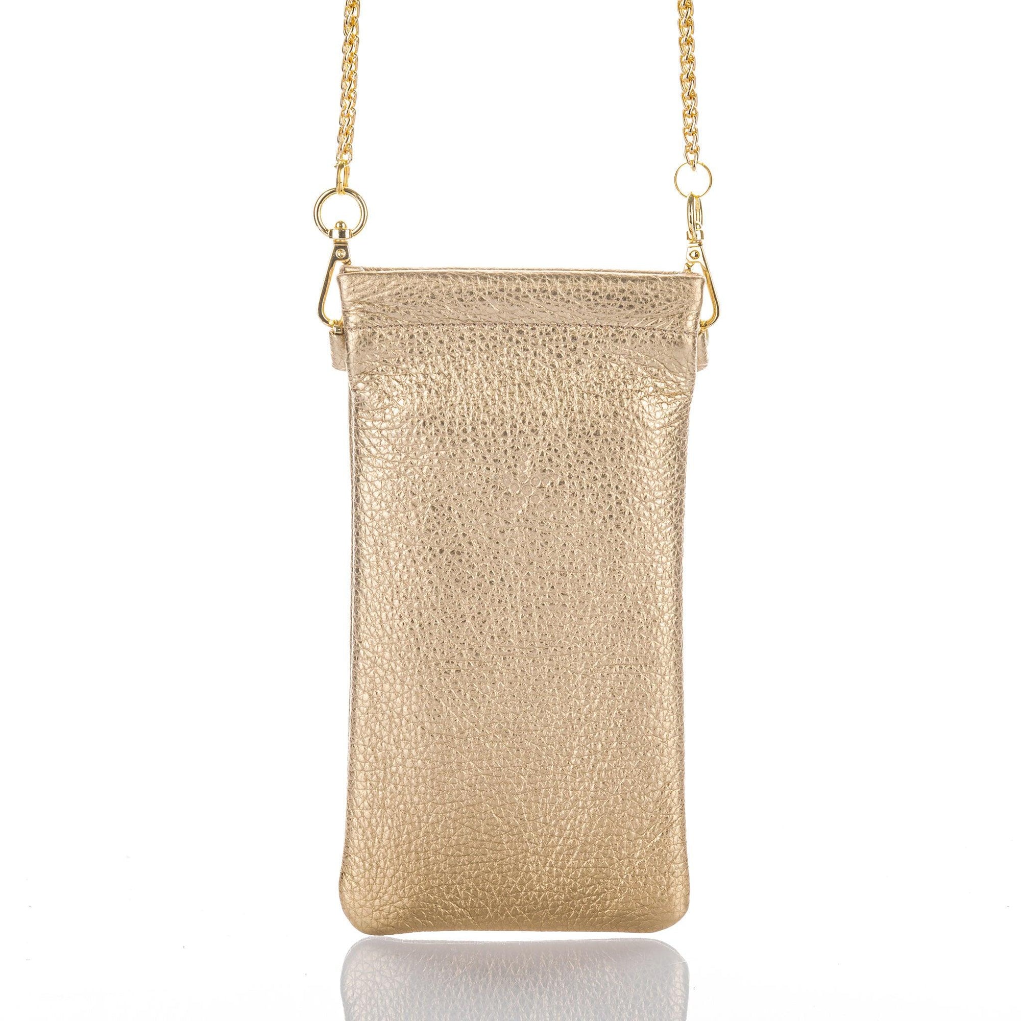 Gold Crossbody Leather Phone Pouch - Vita Isola