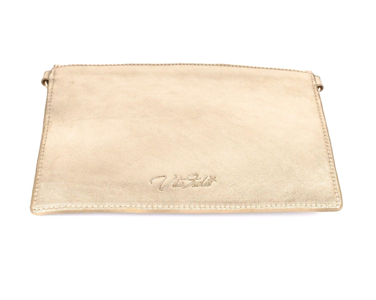 TriVersa Luxe - Passport Leather Trio: Passport Holder, Wallet, &amp; Crossbody Clutch - Gold